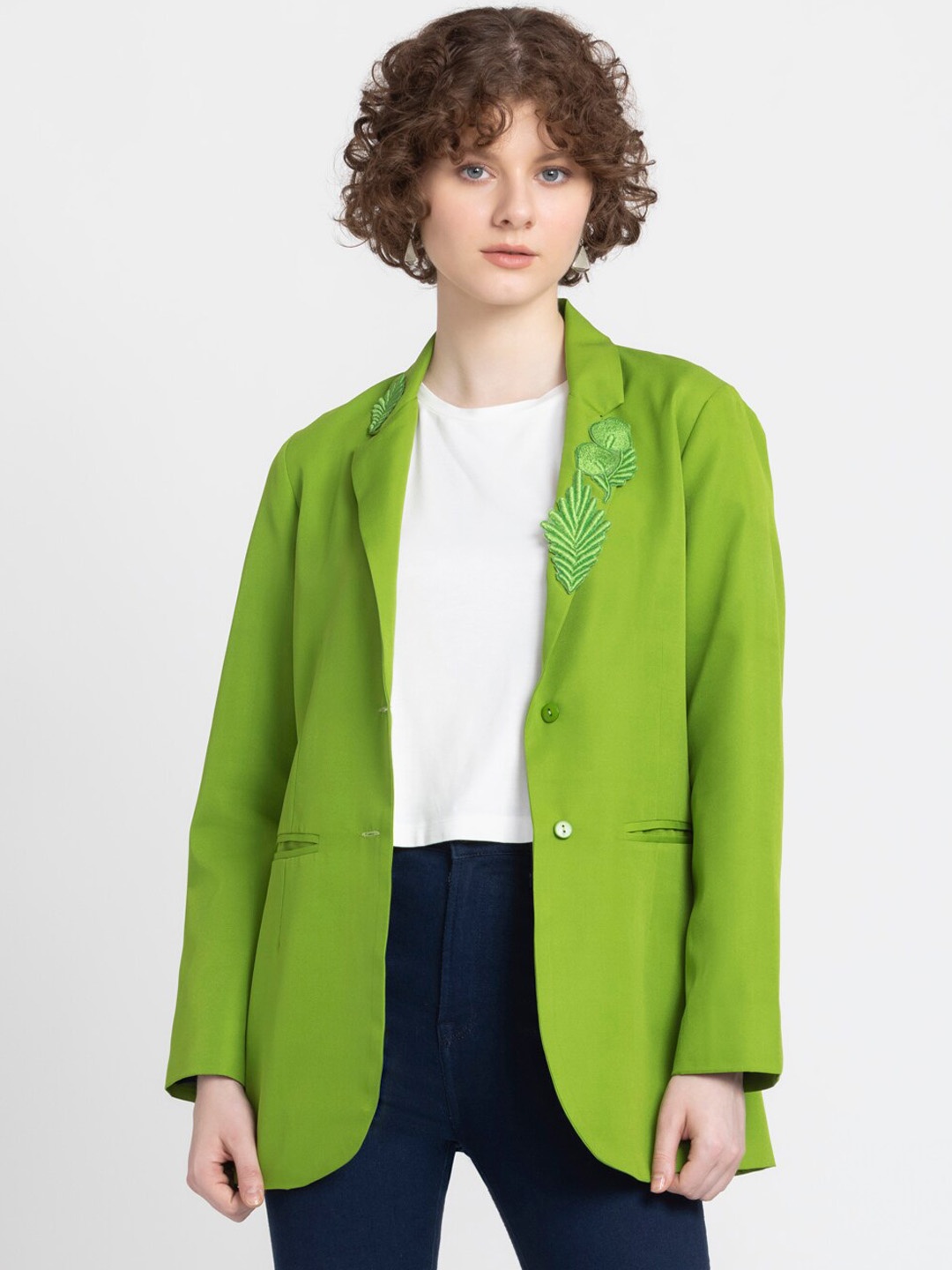 

SHAYE Slim-Fit Notched Lapel Collar Single-Breasted Blazers, Lime green