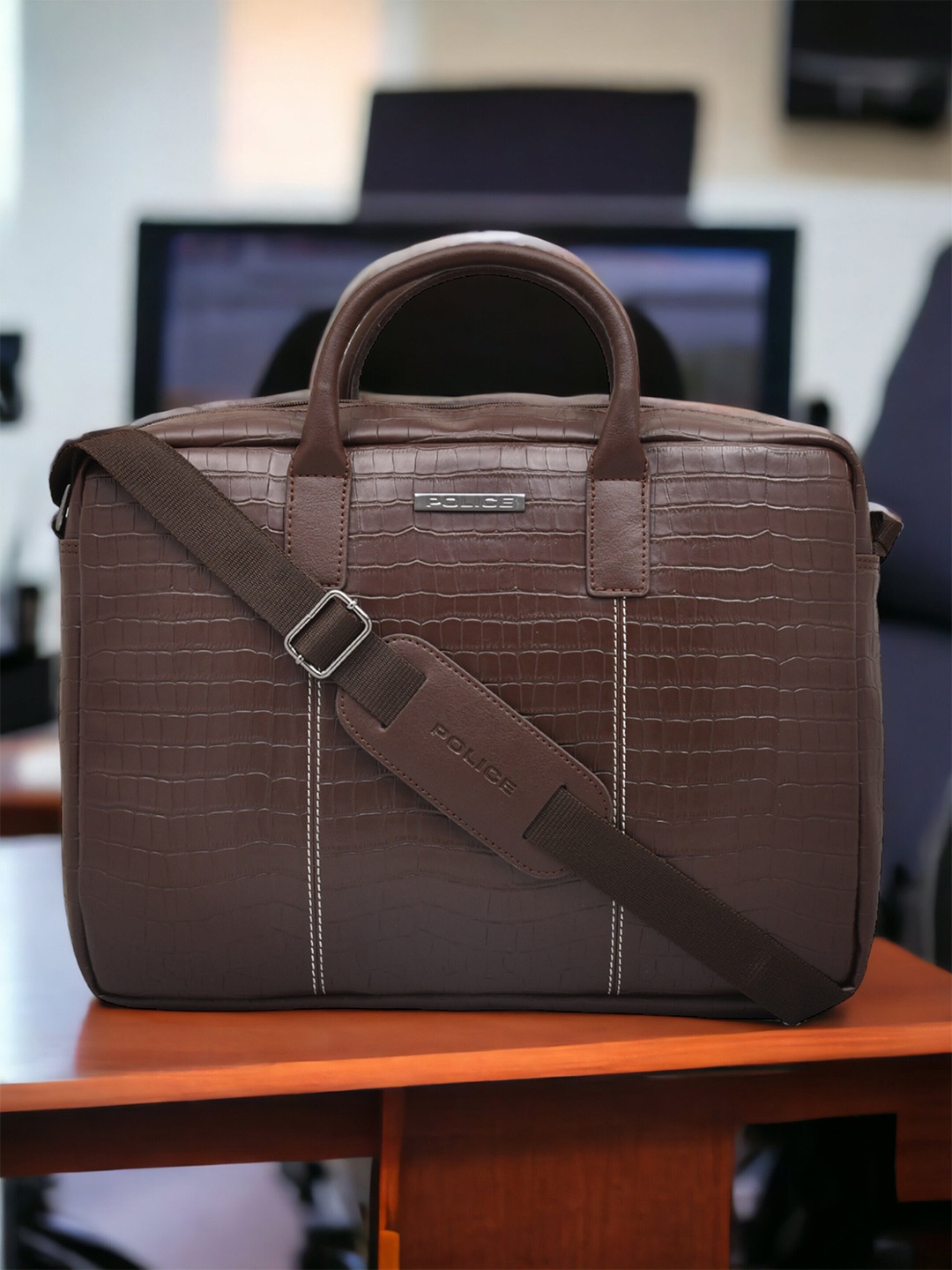 

Police Textured Messenger Bag, Brown