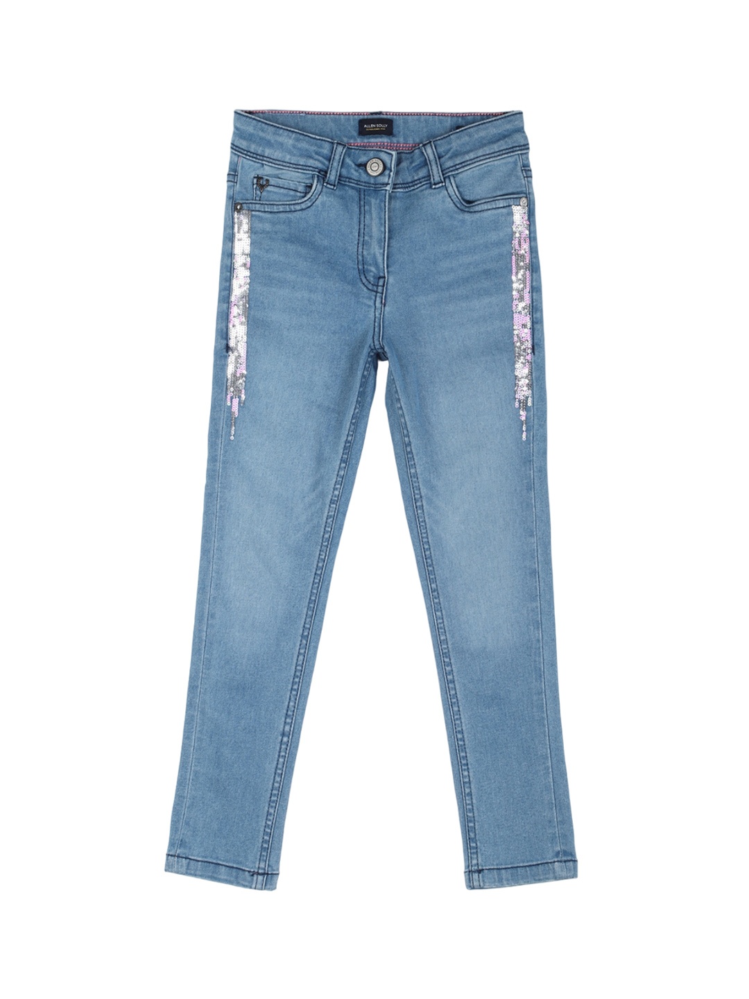 

Allen Solly Junior Girls Skinny Fit Embellished Light Fade Clean Look Jeans, Blue