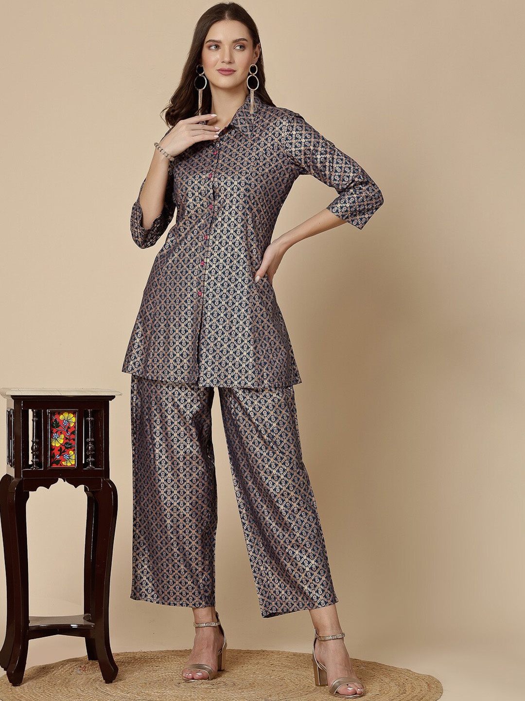 

all about you Printed Shirt Stype Top & Palazzos, Blue