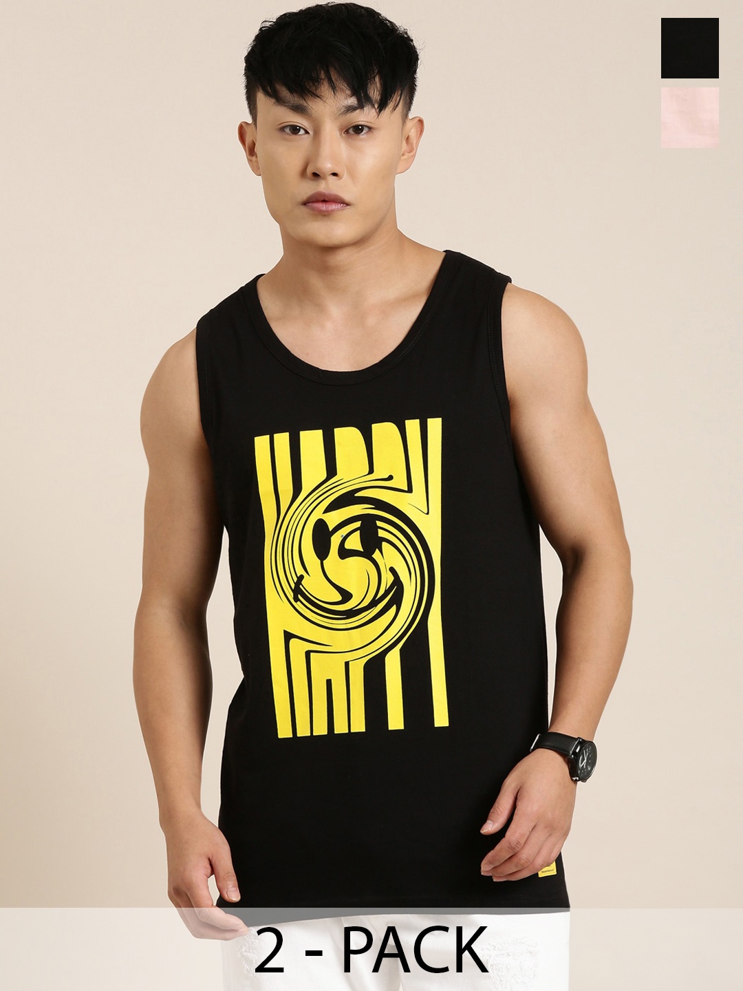

Joven Pack Of 2 Pure Cotton Sleeveless Innerwear Vests JVS2-0408, Black