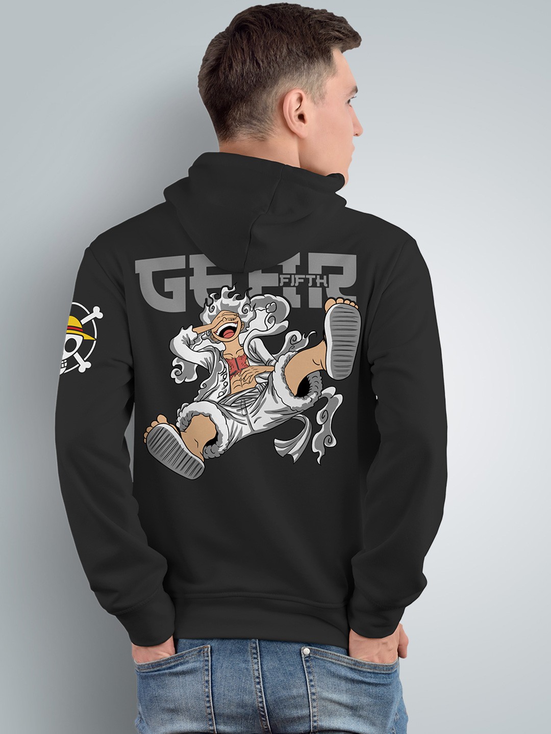 

Crazymonk Unisex One Piece Luffy Gear 5 Anime Printed Hooded Cotton Sweatshirt, Black