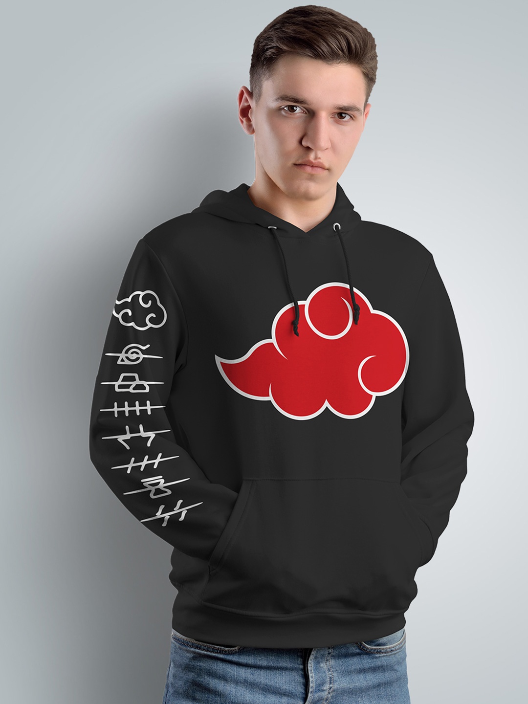 

Crazymonk Unisex Akatsuki Logo Anime Printed Hooded Cotton Sweatshirt, Black