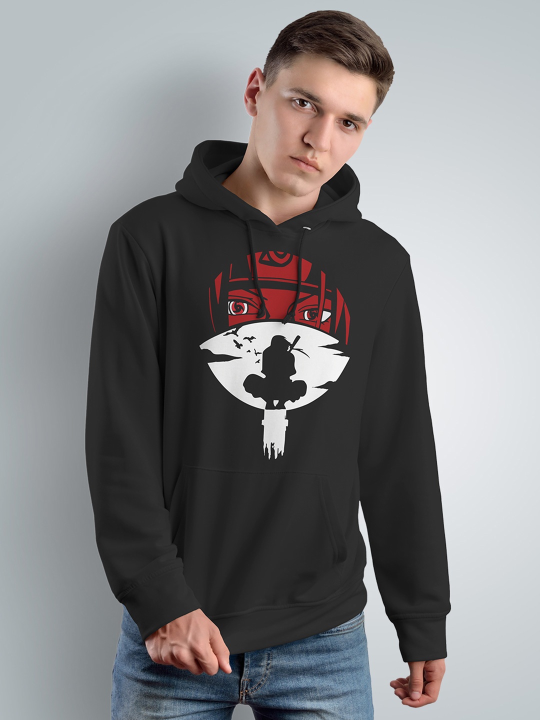 

Crazymonk Naruto Itachi Uchiha Clan Anime Printed Hooded Cotton Pullover Sweatshirt, Black