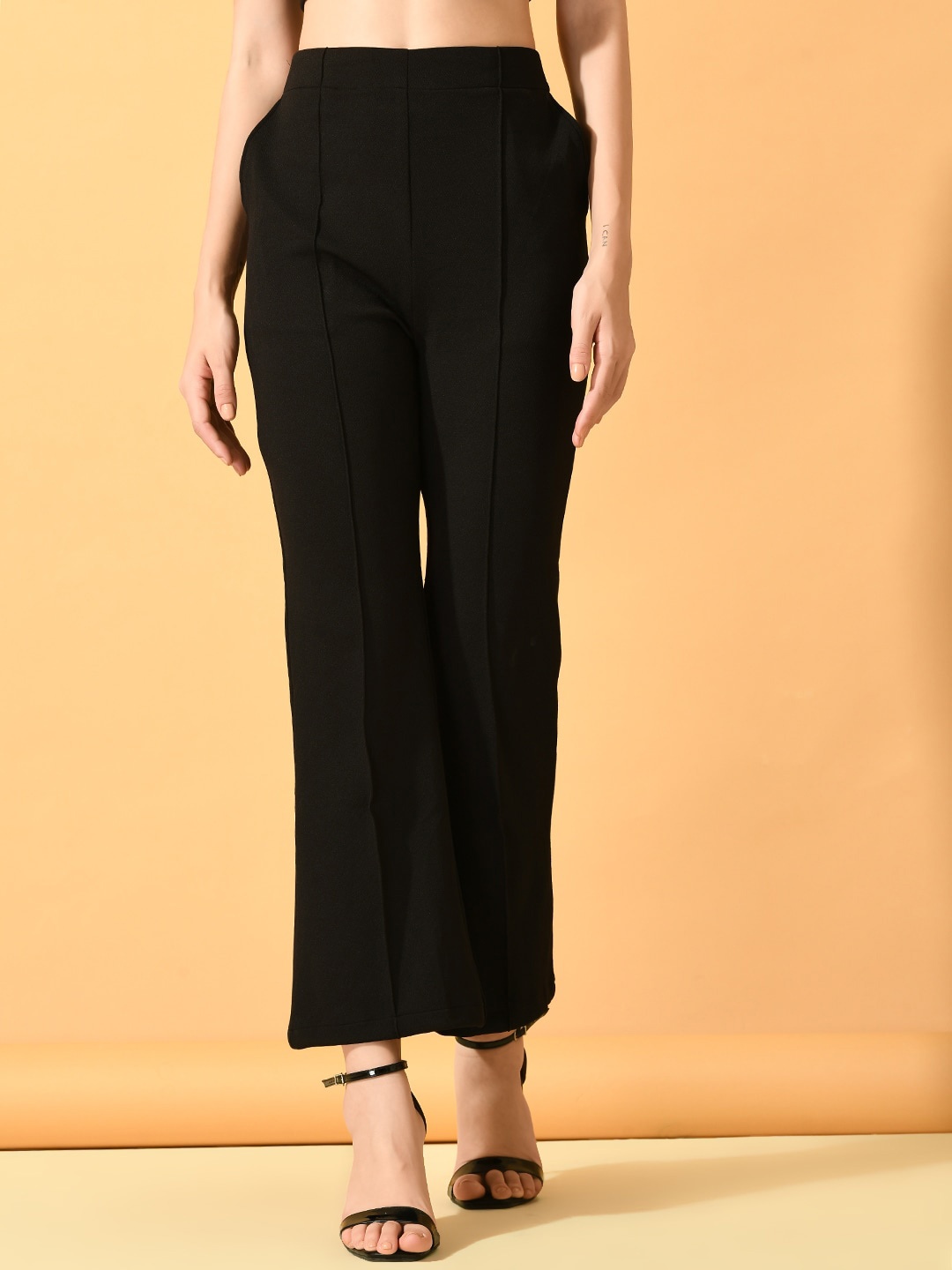 

DressBerry Women Black Comfort Flared Lycra Wrinkle Free Parallel Trouser