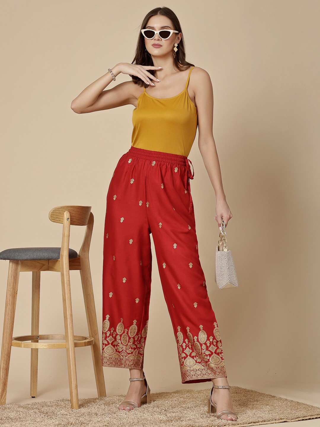

all about you Floral Printed Ethnic Palazzos, Red