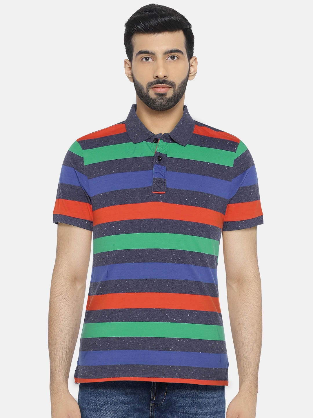 

Jack & Jones Men Multicoloured Striped Polo Collar T-shirt, Multi