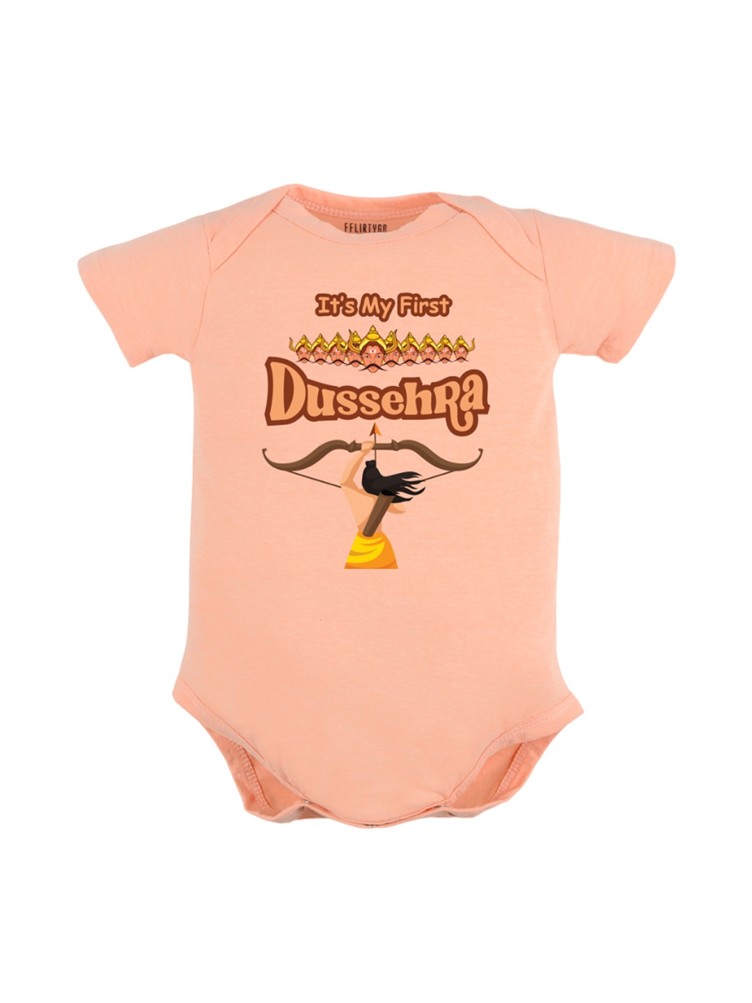 

FFLIRTYGO Kids Typography Printed Baby Dussehra Special Pure Cotton Bodysuit, Peach