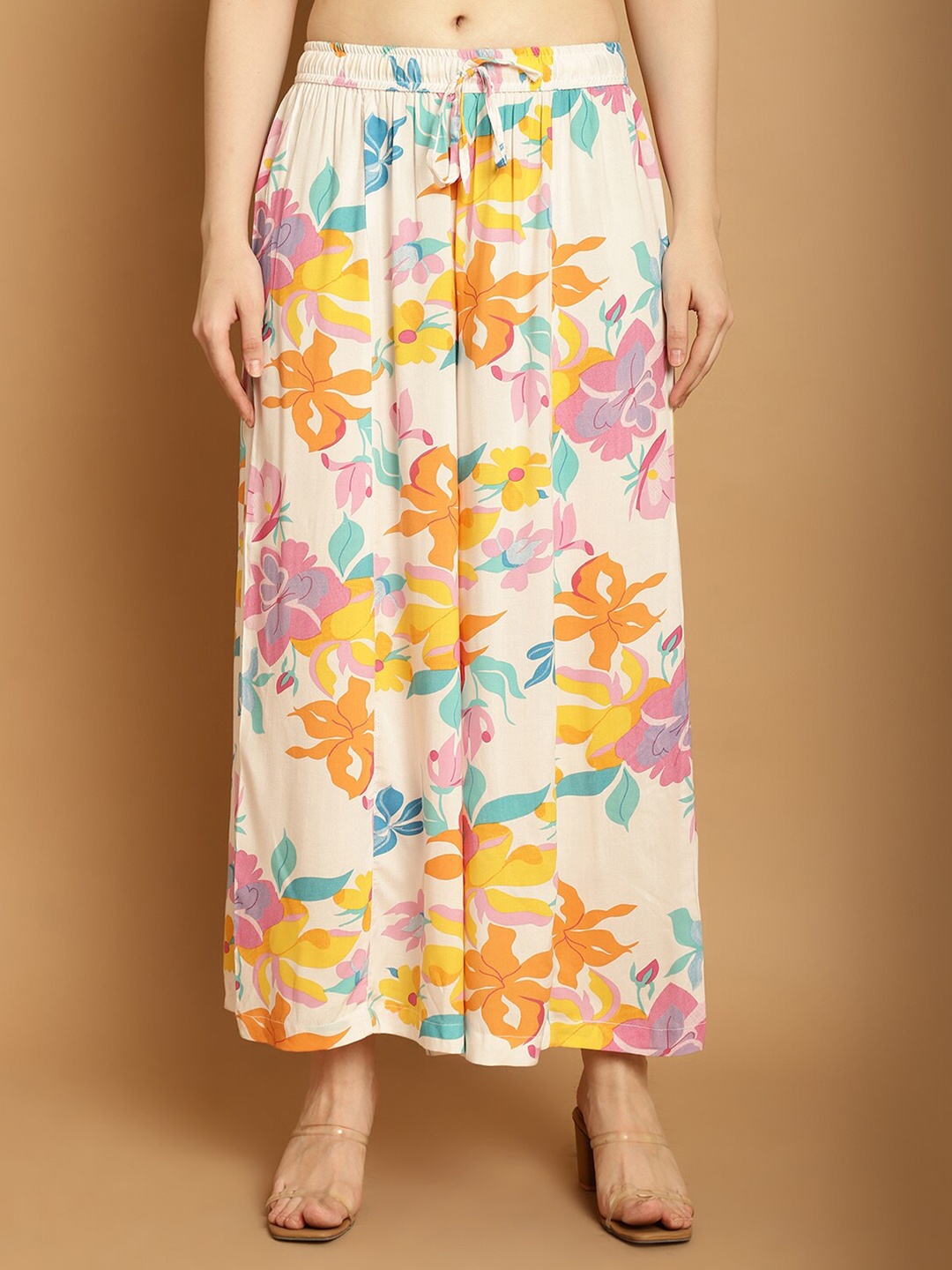 

Jinfo Floral Printed Flared Palazzos, White
