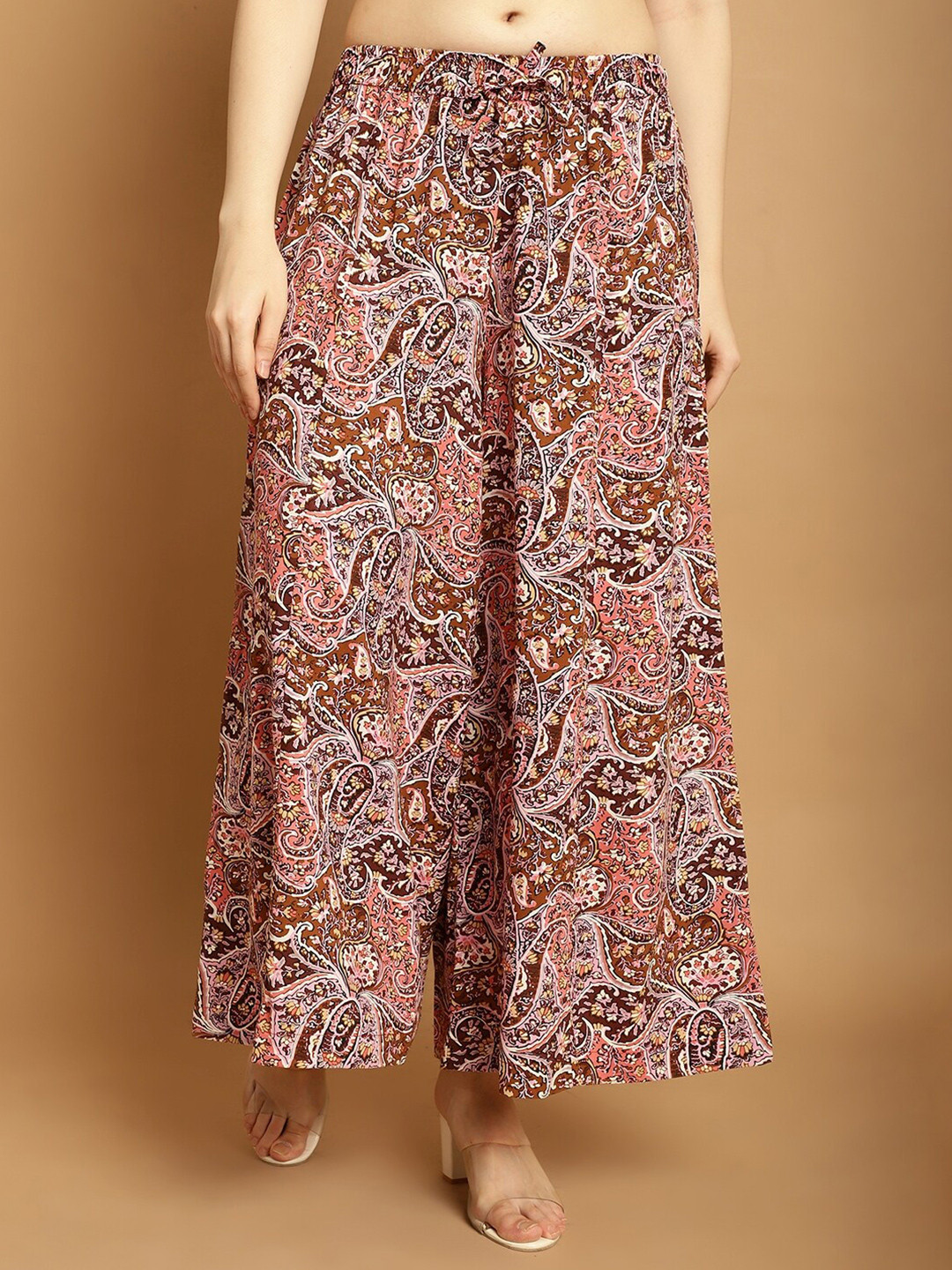 

Jinfo Floral Printed Flared Palazzos, Brown