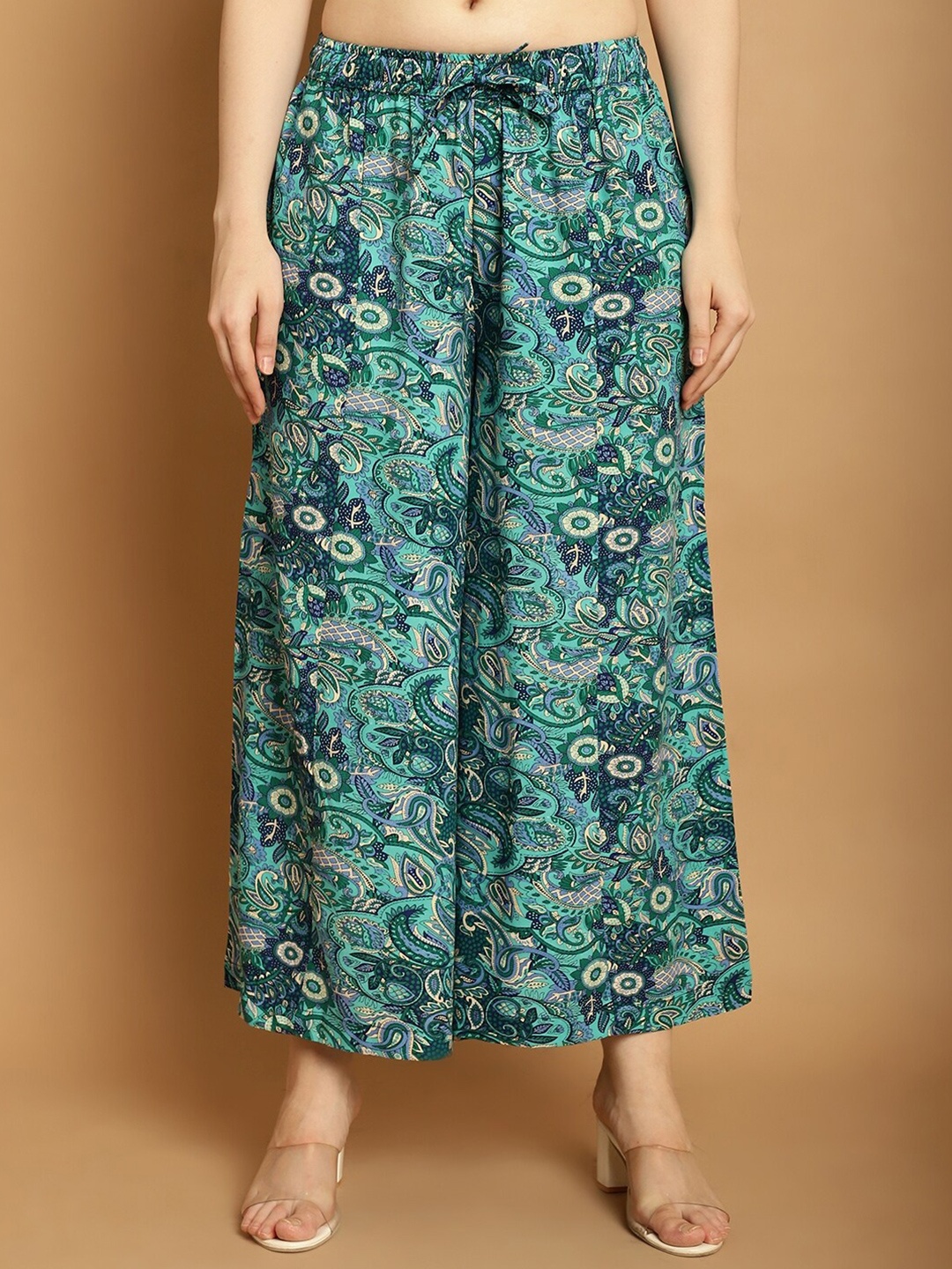 

Jinfo Floral Printed Flared Palazzos, Green