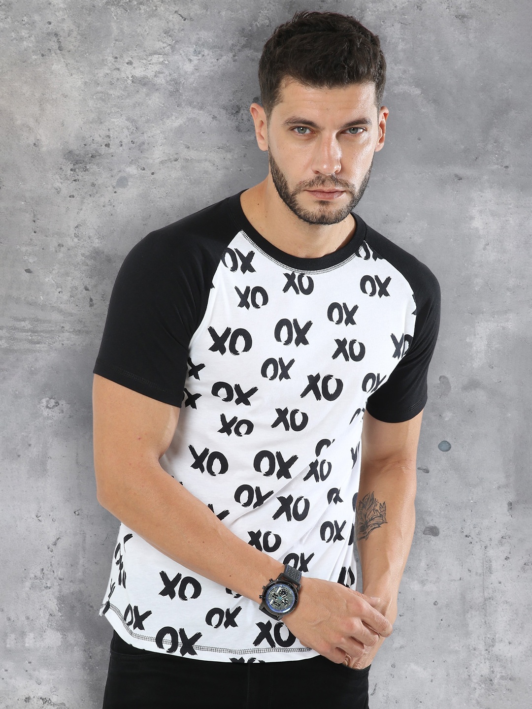 fanideaz Typography Printed Raglan Sleeves T-shirt, Black