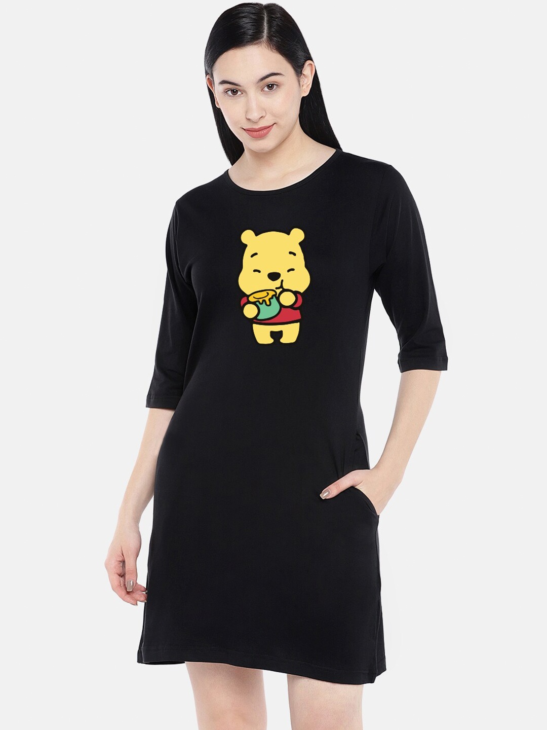 

STATUS MANTRA Graphic Printed Cotton T-shirt Dress, Black