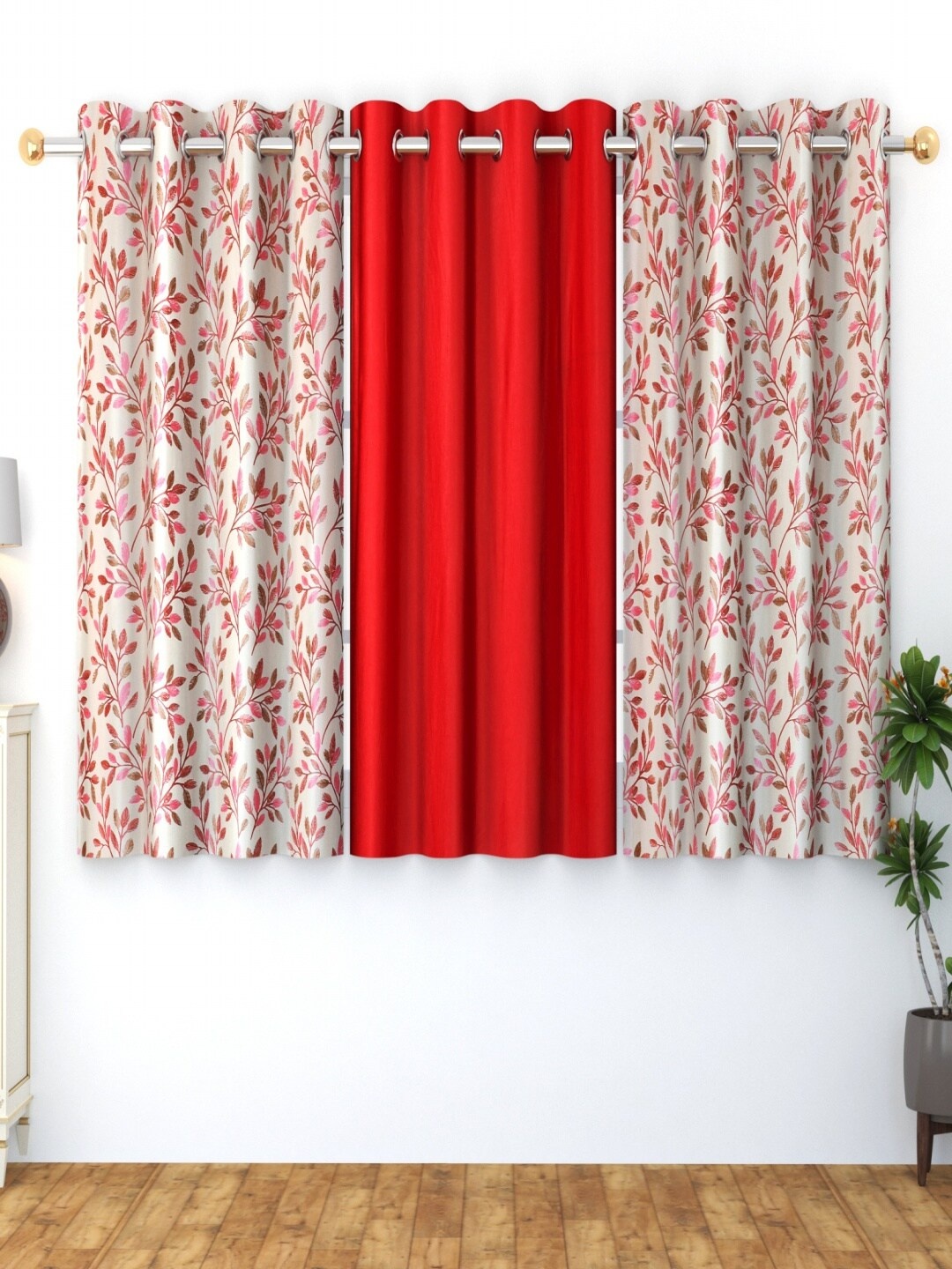 

Homefab India Ferncombo Maroon & White 2 Pieces Floral Window Curtains