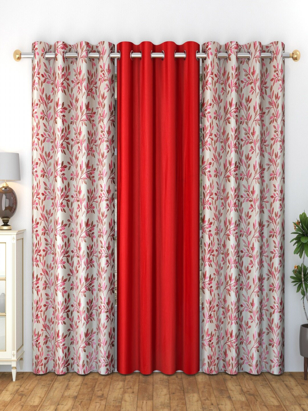 

Homefab India Ferncombo Maroon & Cream 2 Pieces Floral Long Door Curtains
