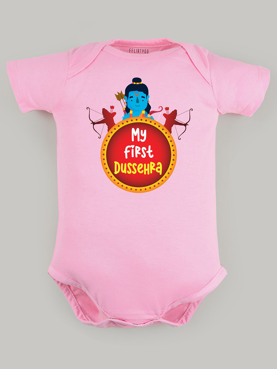 

FFLIRTYGO Infants Kids Printed Pure Cotton Dussehra Special Bodysuit, Pink