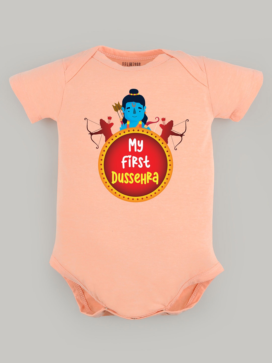 

FFLIRTYGO Infants Kids Printed Pure Cotton Dussehra Special Bodysuit, Peach