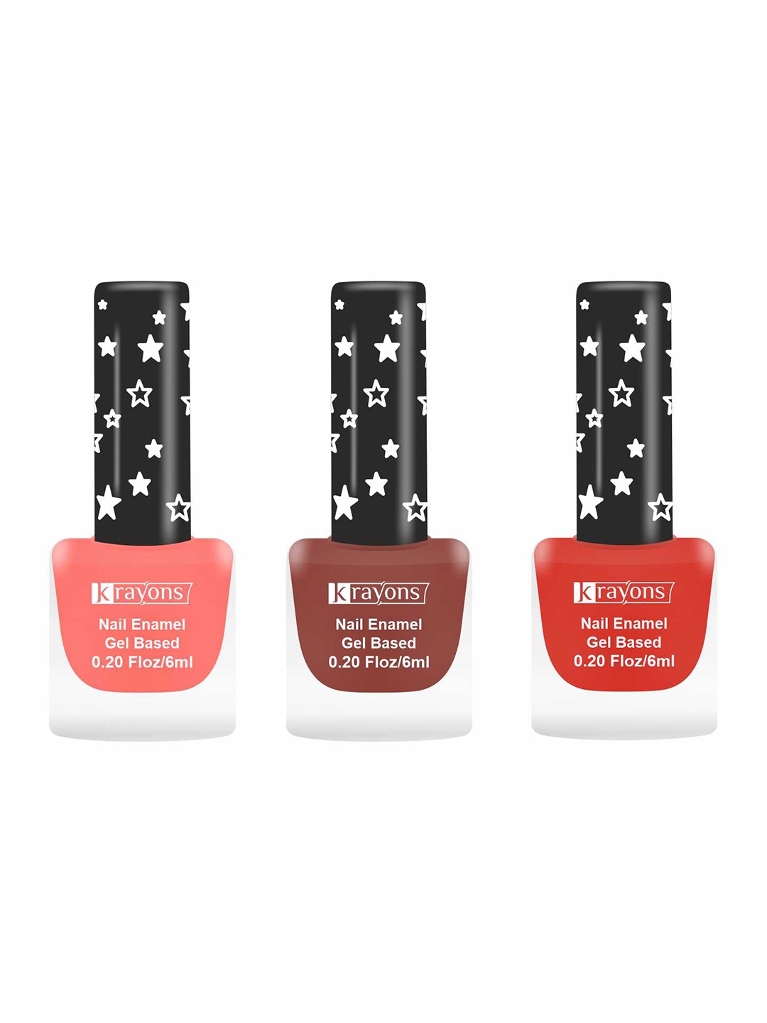 

krayons Set Of 3 Gel Based Matte Finish Nail Enamel - Blossom Peach+Chestnut Matte+RubyRed, Multi