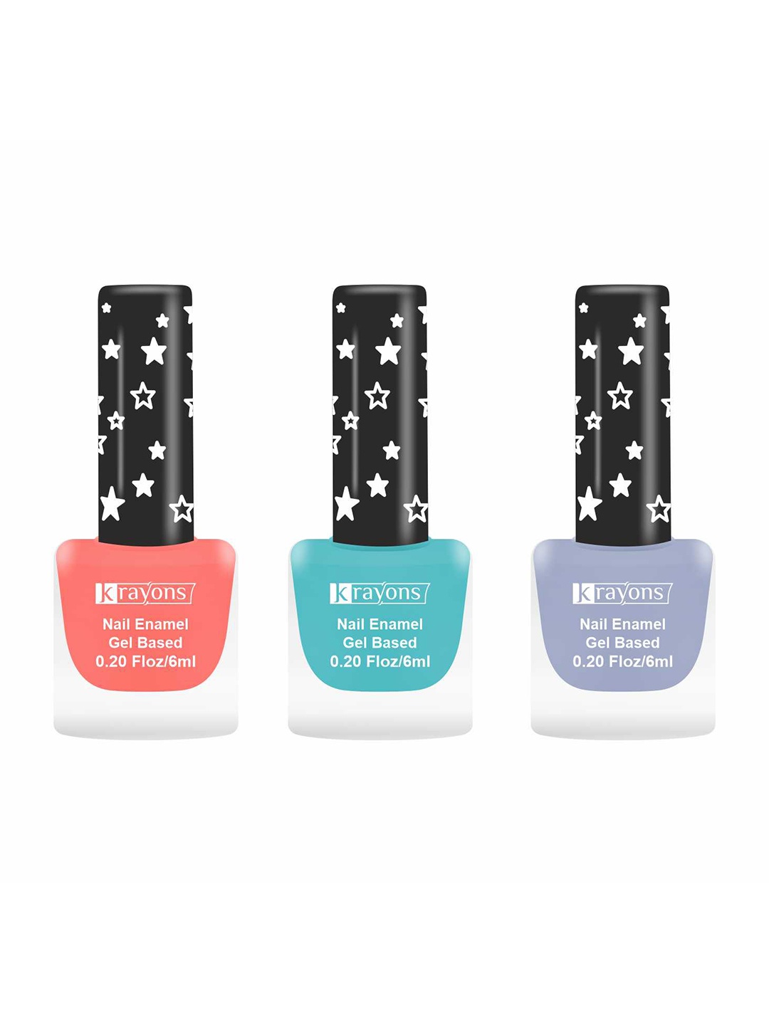 

krayons Set Of 3 Gel Based Matte Finish Nail Enamel - Blossom Peach+Cyan Matte+Ice Matte, Multi