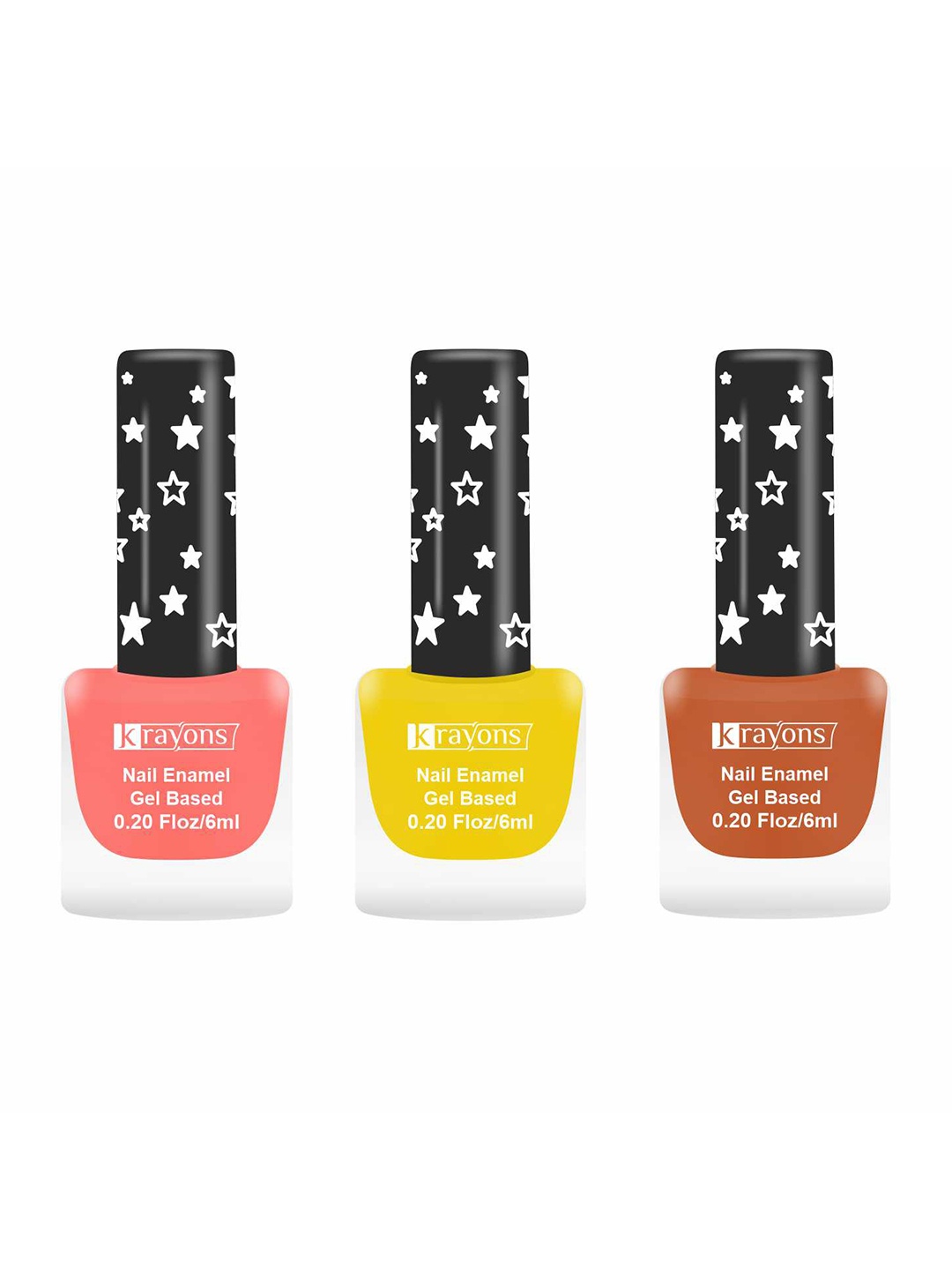 

krayons Set Of 3 Gel Based Matte Finish Nail Enamel - BlossomPeach+LemonYellow+BrickOrange, Peach