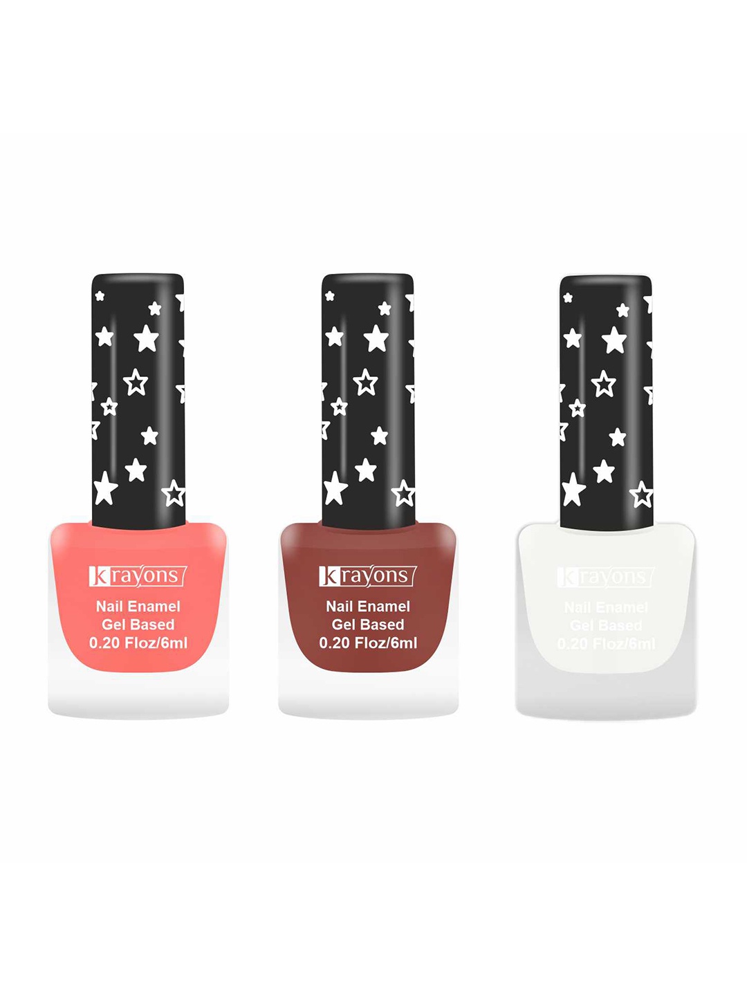 

krayons Set Of 3 Gel Based Matte Finish Nail Enamel - BlossomPeach+ChestnutMatte+SnowWhite, Peach