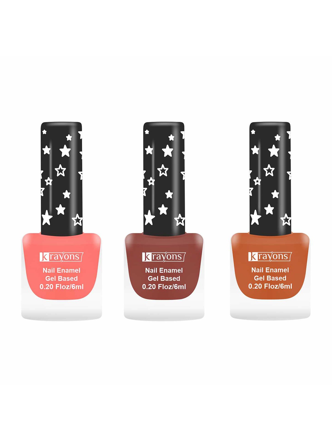 

krayons Set of 3 Gel Based Quick Dry Nail Enamel 6ml Each - Shade 01, 18, 03, Orange