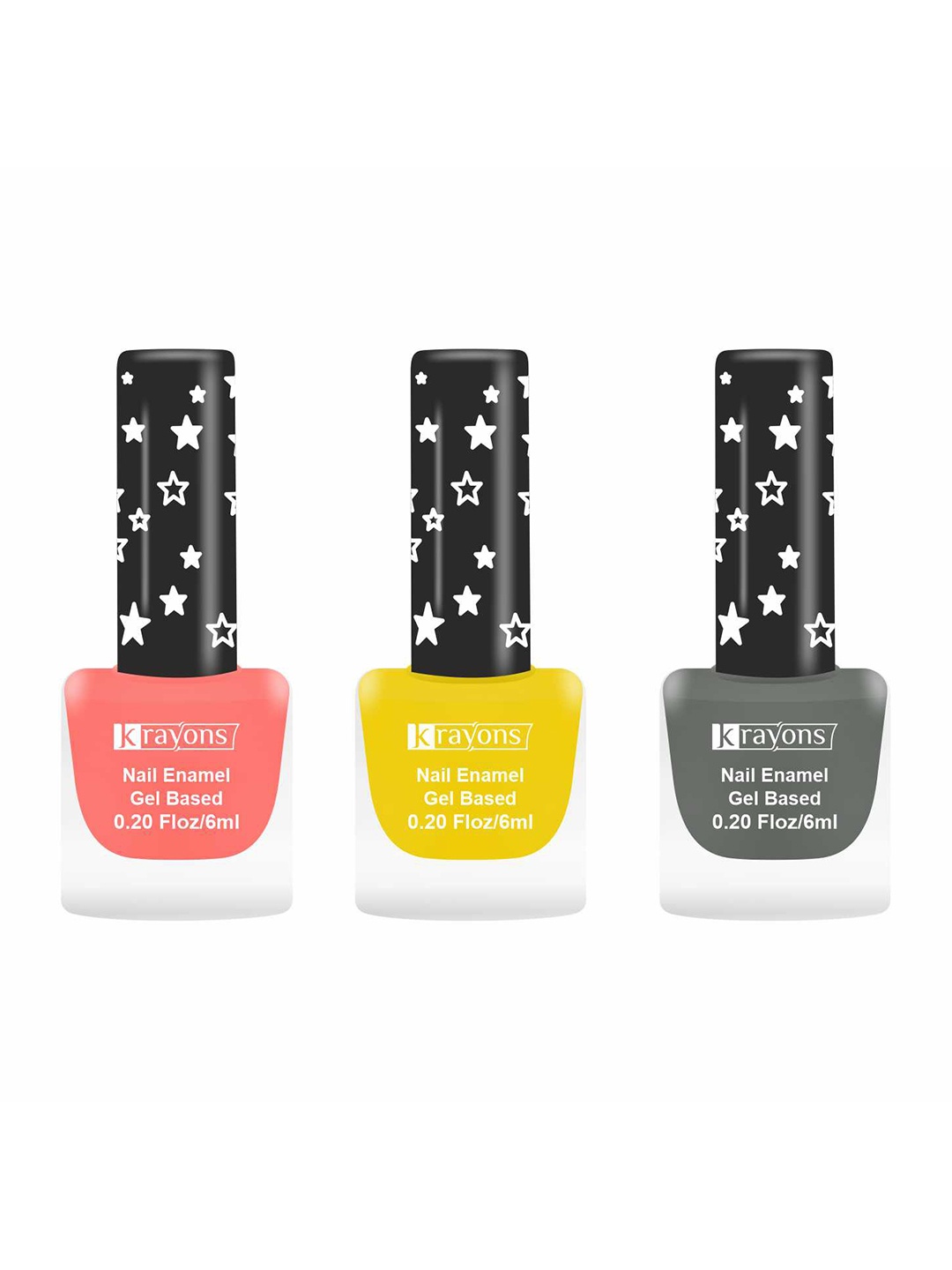 

krayons Set of 3 Gel Based Quick Dry Nail Enamel 6ml Each - Shade 01, 16, 15, Orange