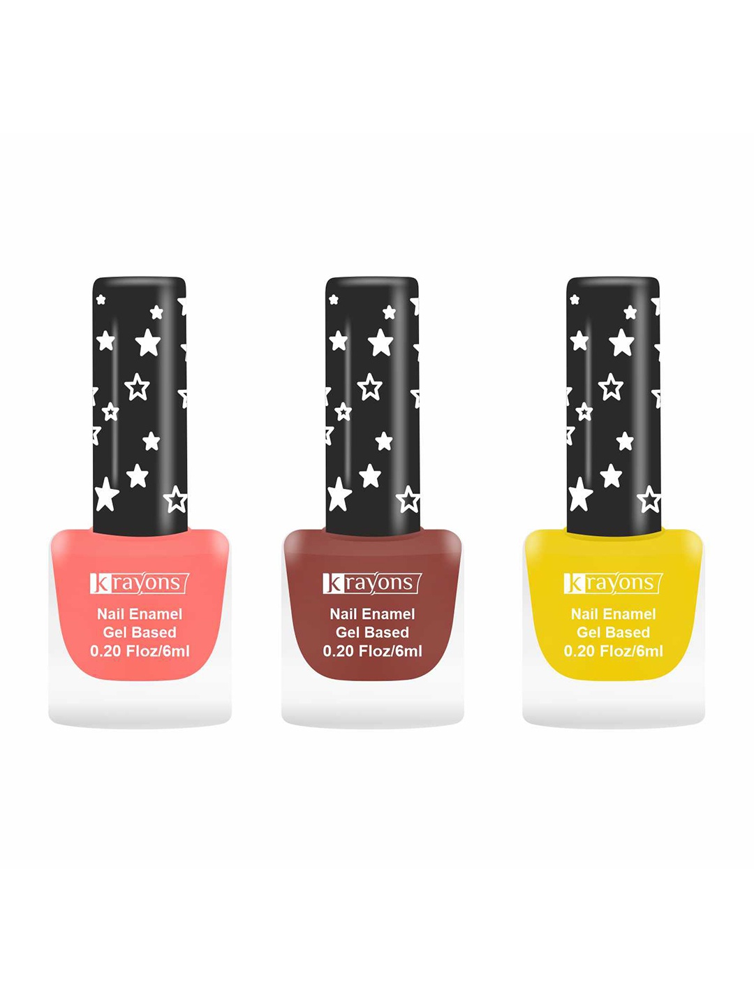 

krayons Set of 3 Gel Based Quick Dry Nail Enamel 6ml Each - Shade 01, 18, 16, Peach