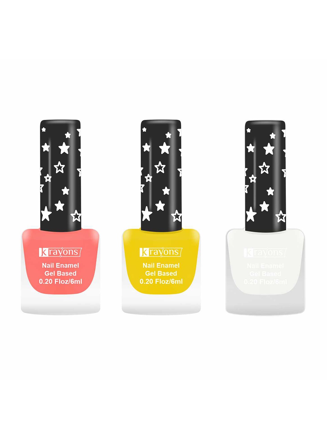 

krayons Set of 3 Gel Based Quick Dry Nail Enamel 6ml Each - Shade 01, 16, 05, Orange
