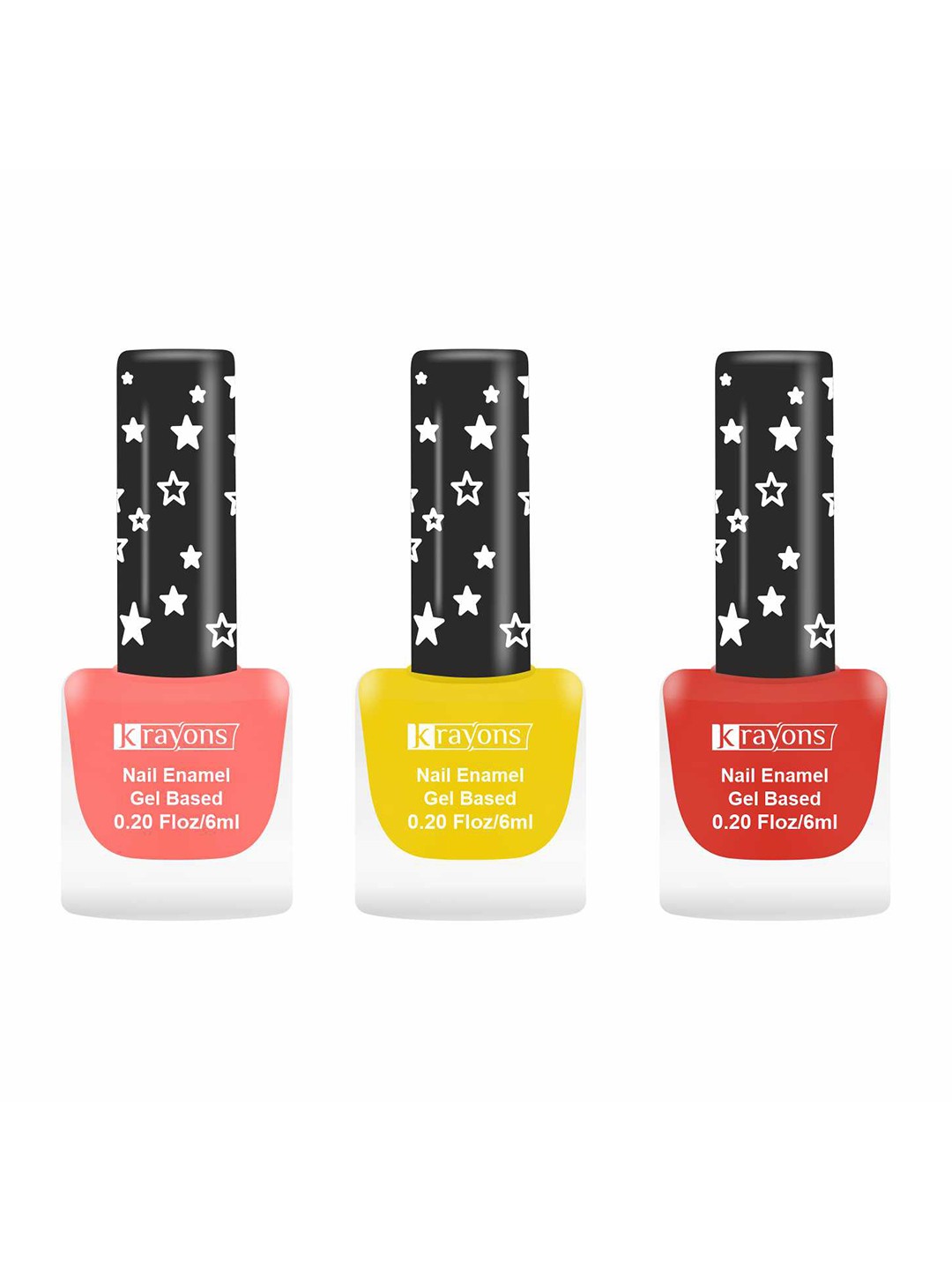 

krayons Set of 3 Gel Based Quick Dry Nail Enamel 6ml Each - Shade 01, 16, 06, Orange