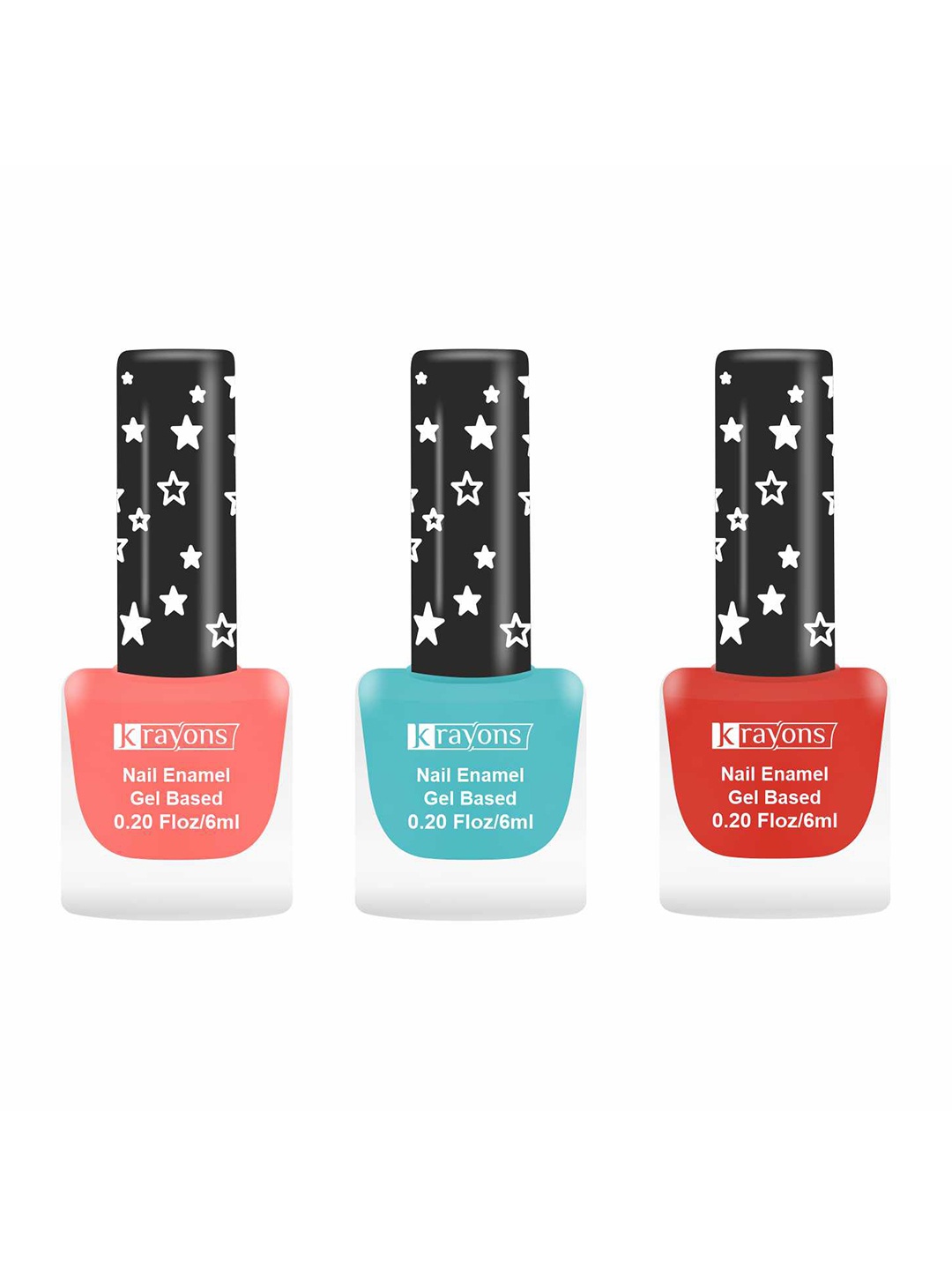 

krayons Set of 3 Gel Based Quick Dry Nail Enamel 6ml Each - Shade 01, 13, 06, Peach