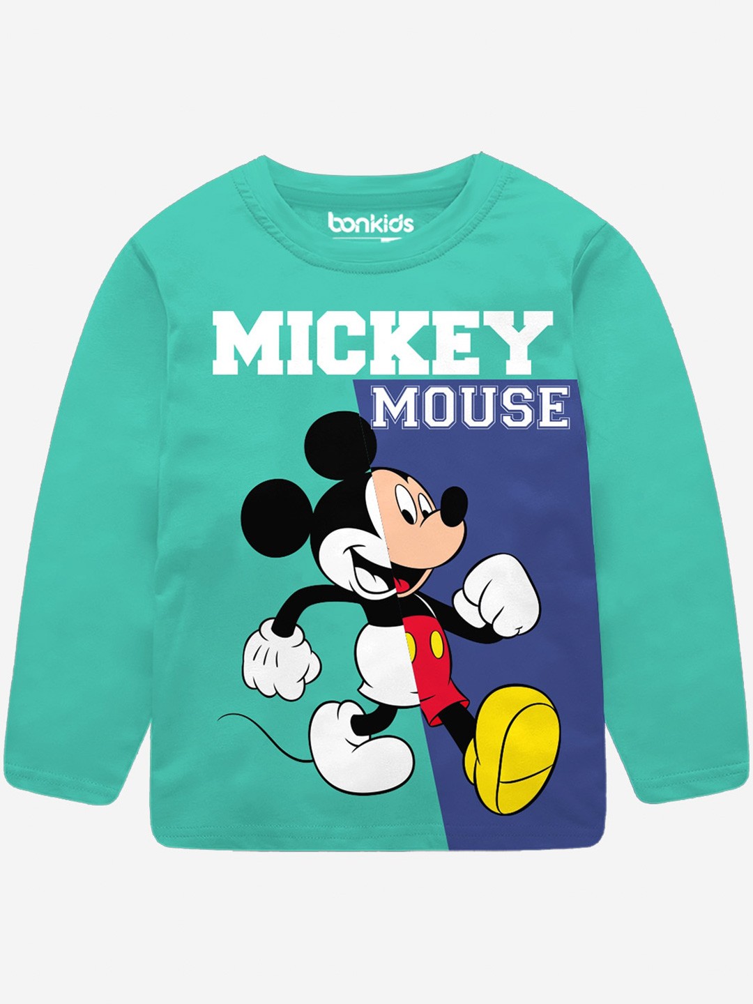 

BONKIDS Boys Mickey Mouse Printed Cotton T-shirt, Green