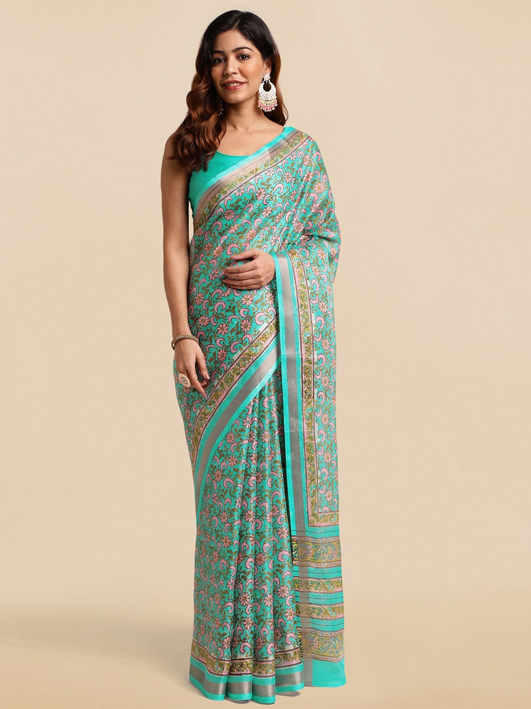 

KALINI Floral Printed Saree, Teal