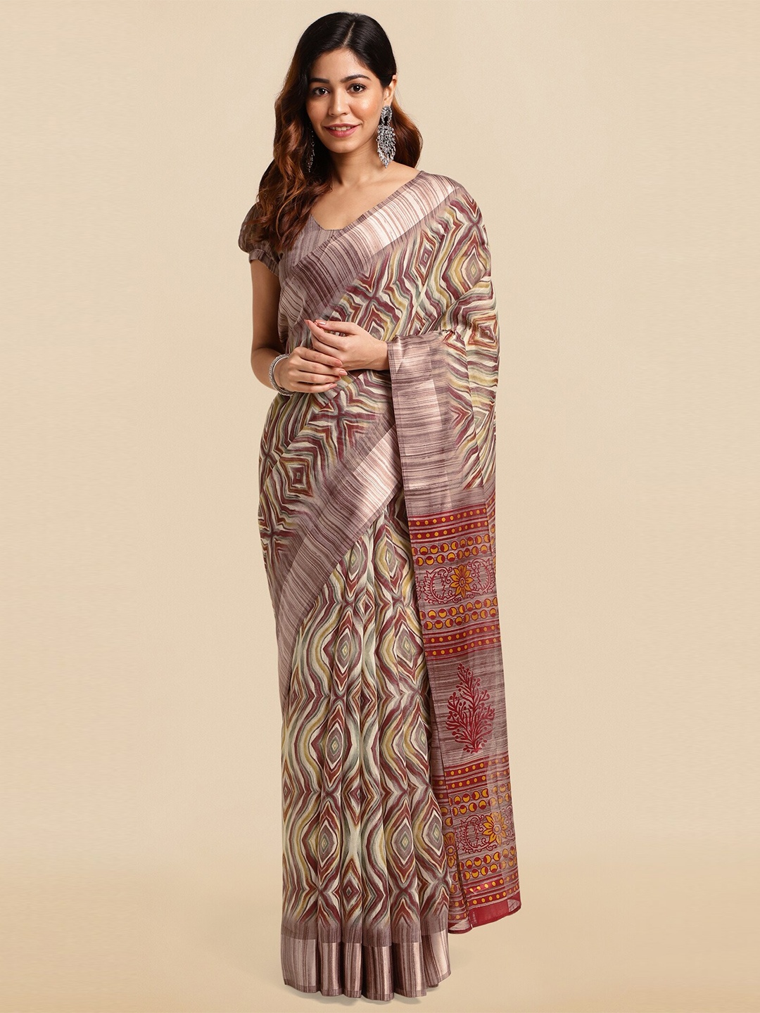 

KALINI Abstract Printed Zari Saree, Purple