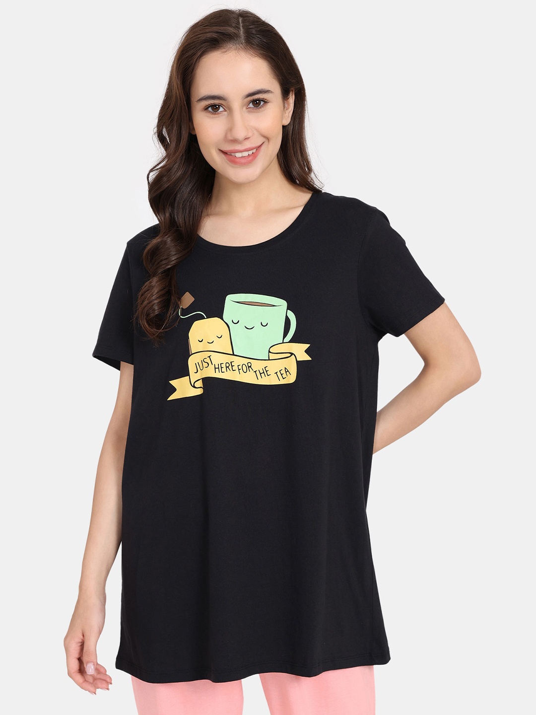

Rosaline by Zivame Graphic Printed Lounge T-Shirt, Black