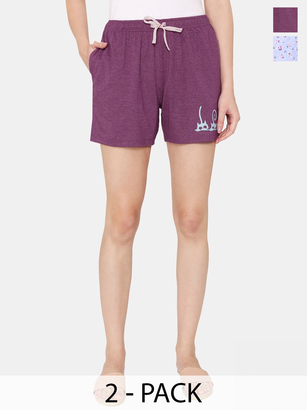 

Rosaline by Zivame Pack Of 2 Women Mid-Rise Shorts, Purple