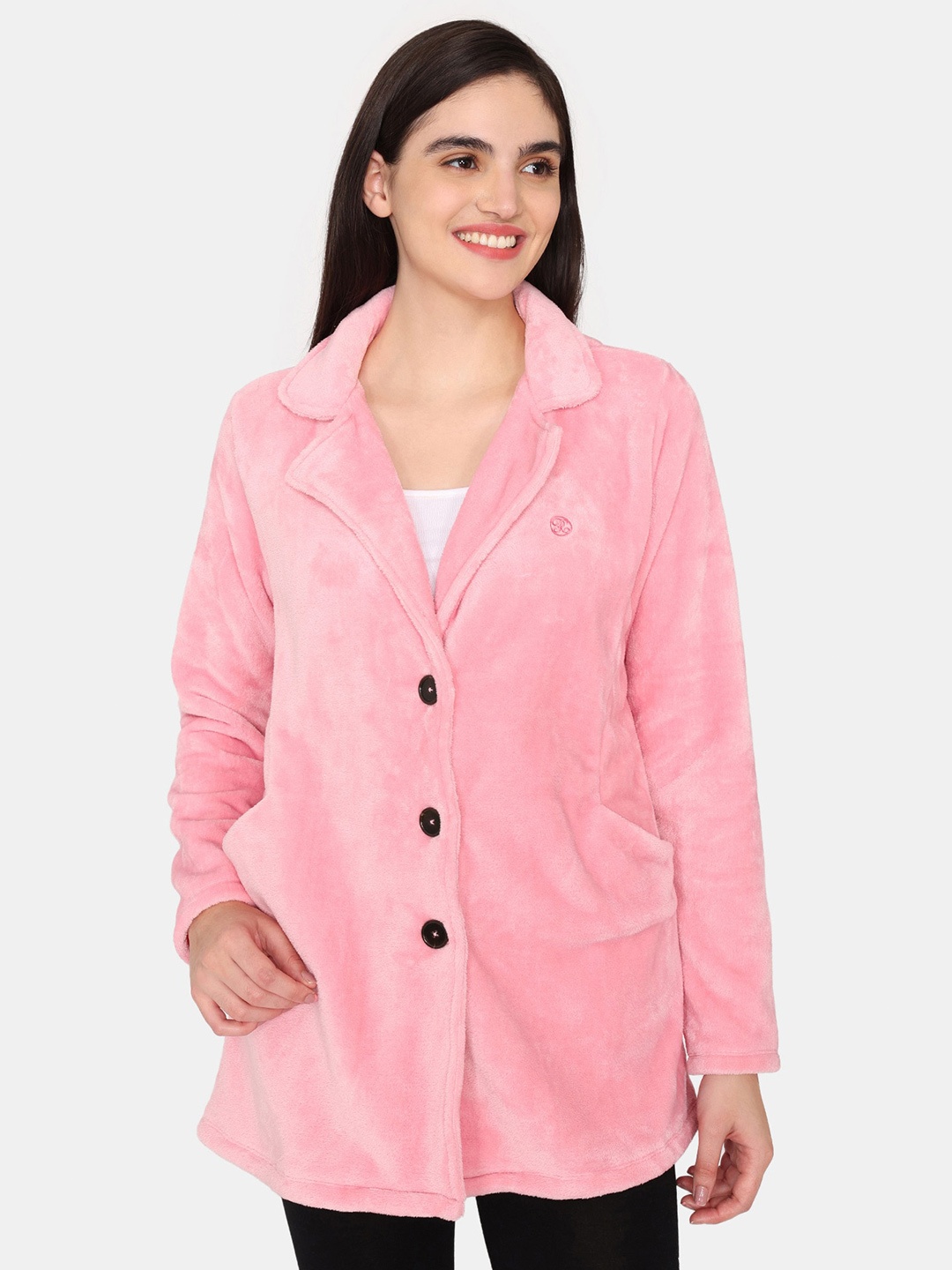 

Rosaline by Zivame Lapel Collar Lounge Jacket, Pink