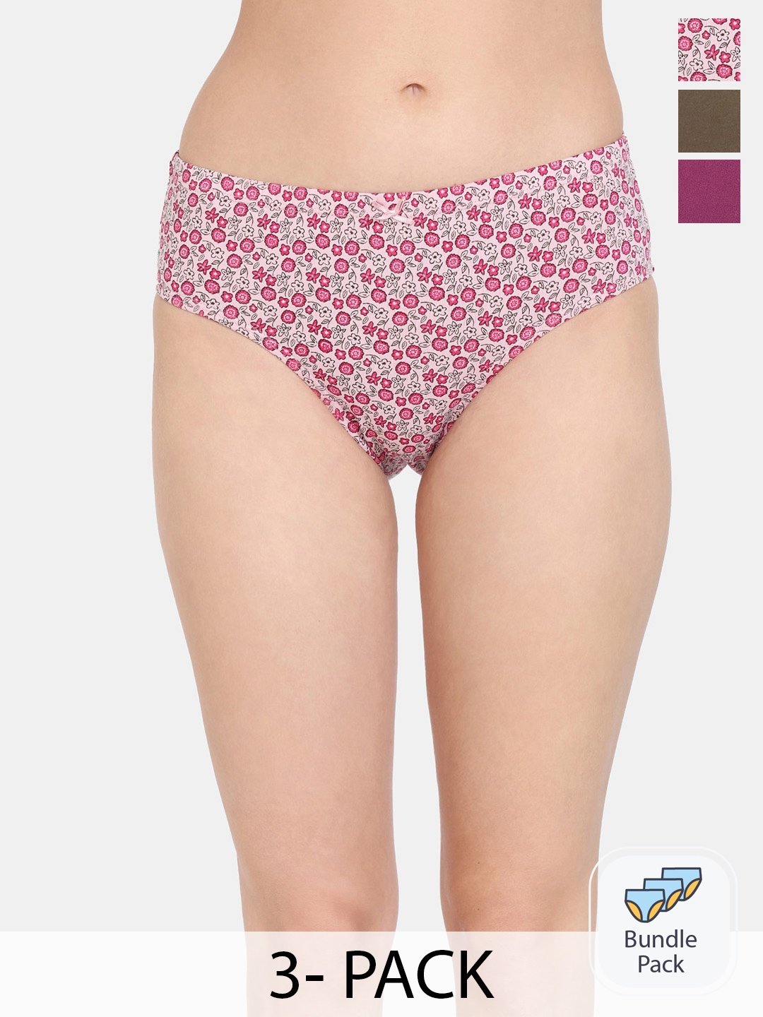 

Rosaline by Zivame Pack of 3 Antibacterial Pure Cotton Hipster Briefs, Pink