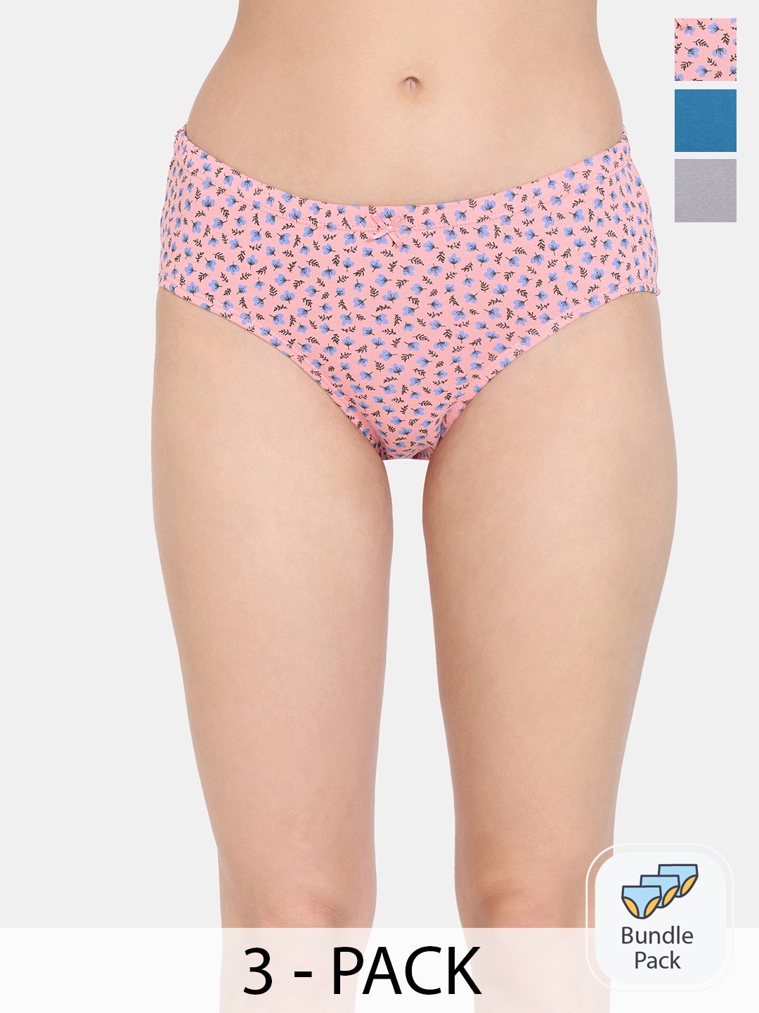 

Rosaline by Zivame Pack of 3 Mid Rise Anti Bacterial Pure Cotton Hipster Briefs, Blue