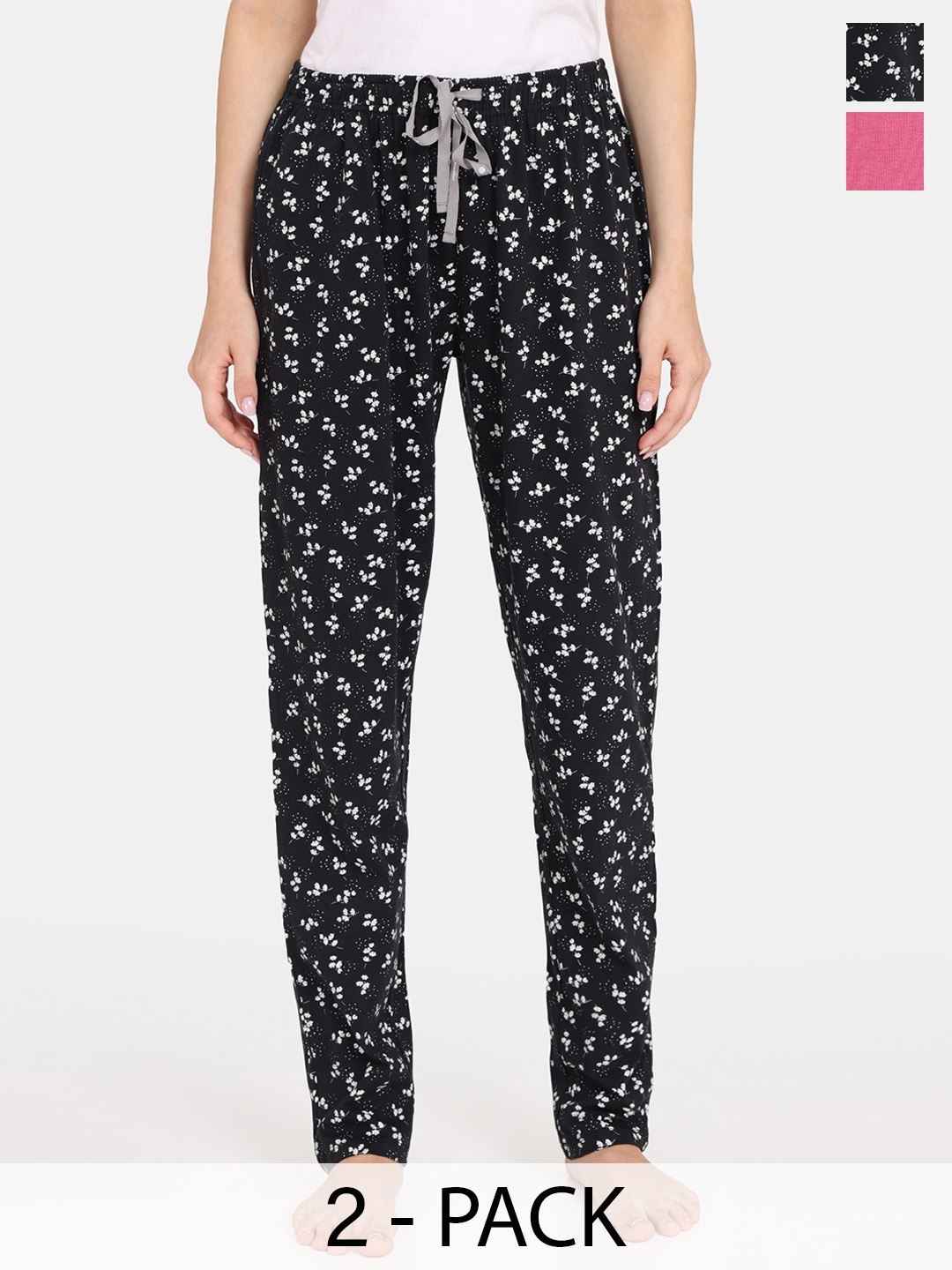 

Rosaline by Zivame Women Pack of 2 Printed Lounge Pants, Black