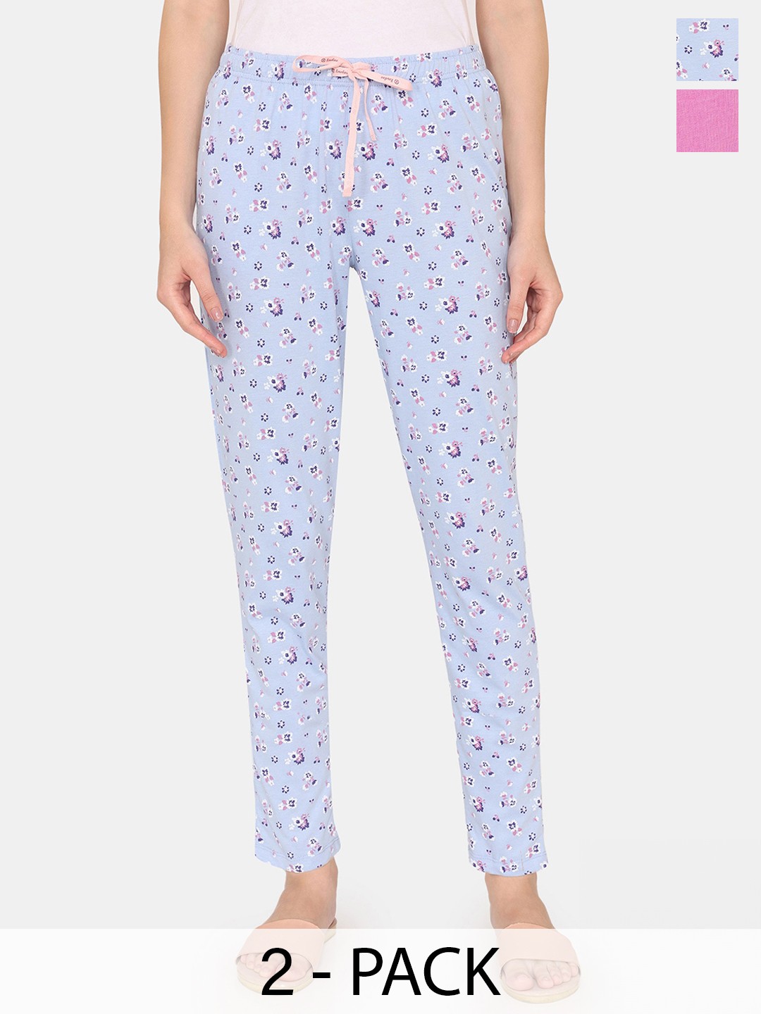 

Rosaline by Zivame Women Pack Of 2 Printed Lounge Pants, Blue