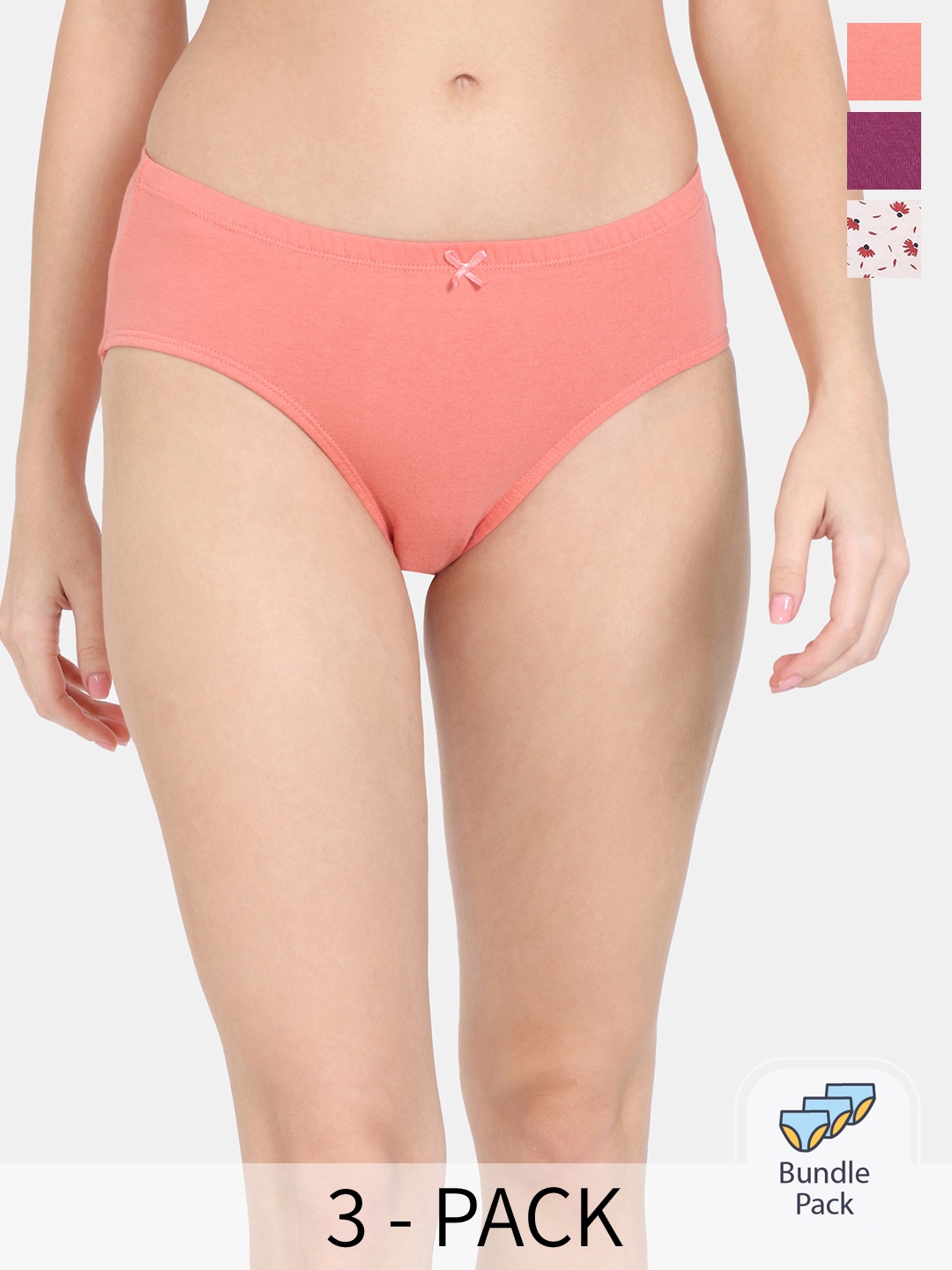 

Rosaline by Zivame Women Pack Of 3 Pure Cotton Hipster Briefs, Peach