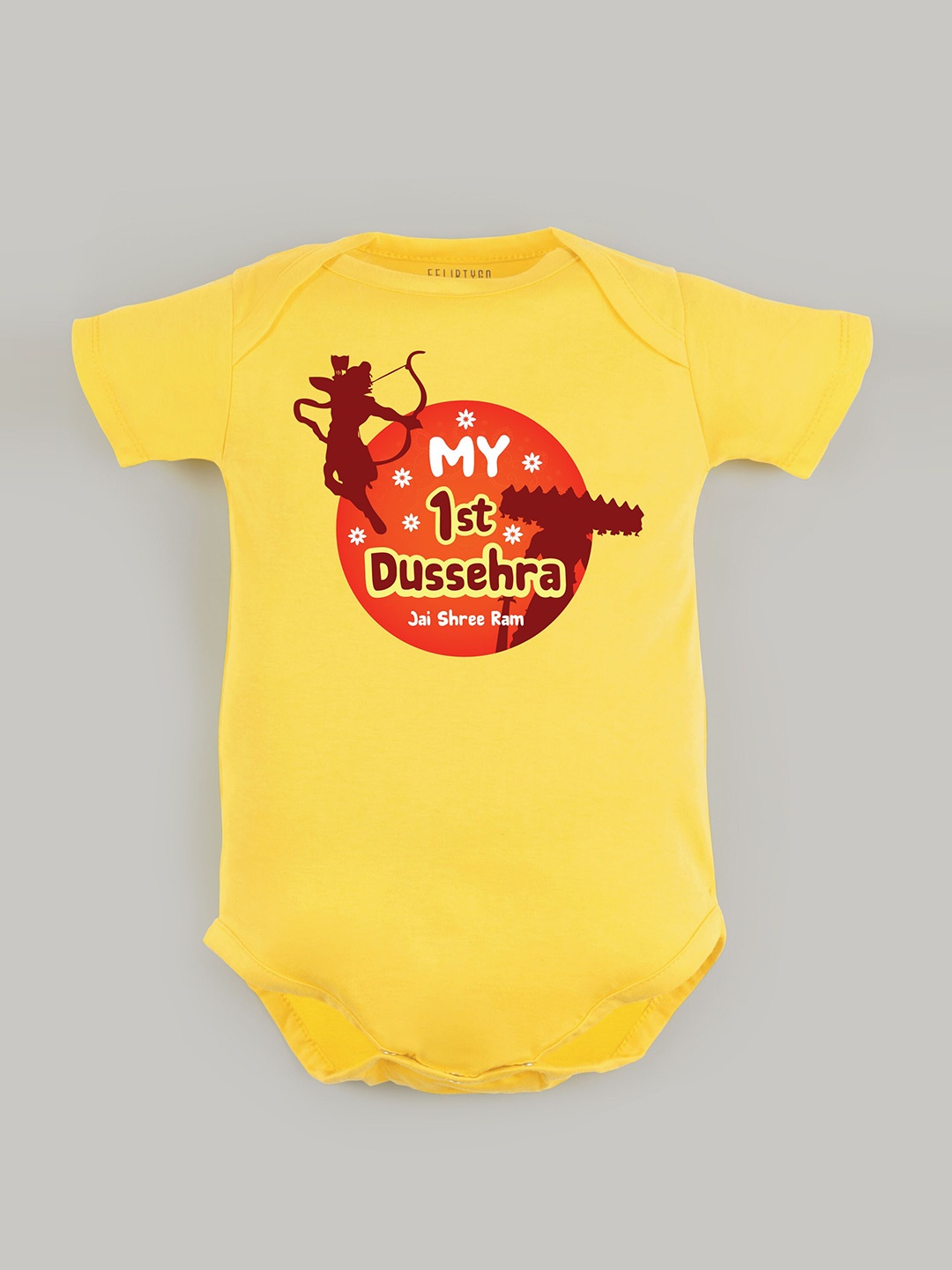 

FFLIRTYGO Infants Printed Pure Cotton Dussehra Special Bodysuit, Yellow