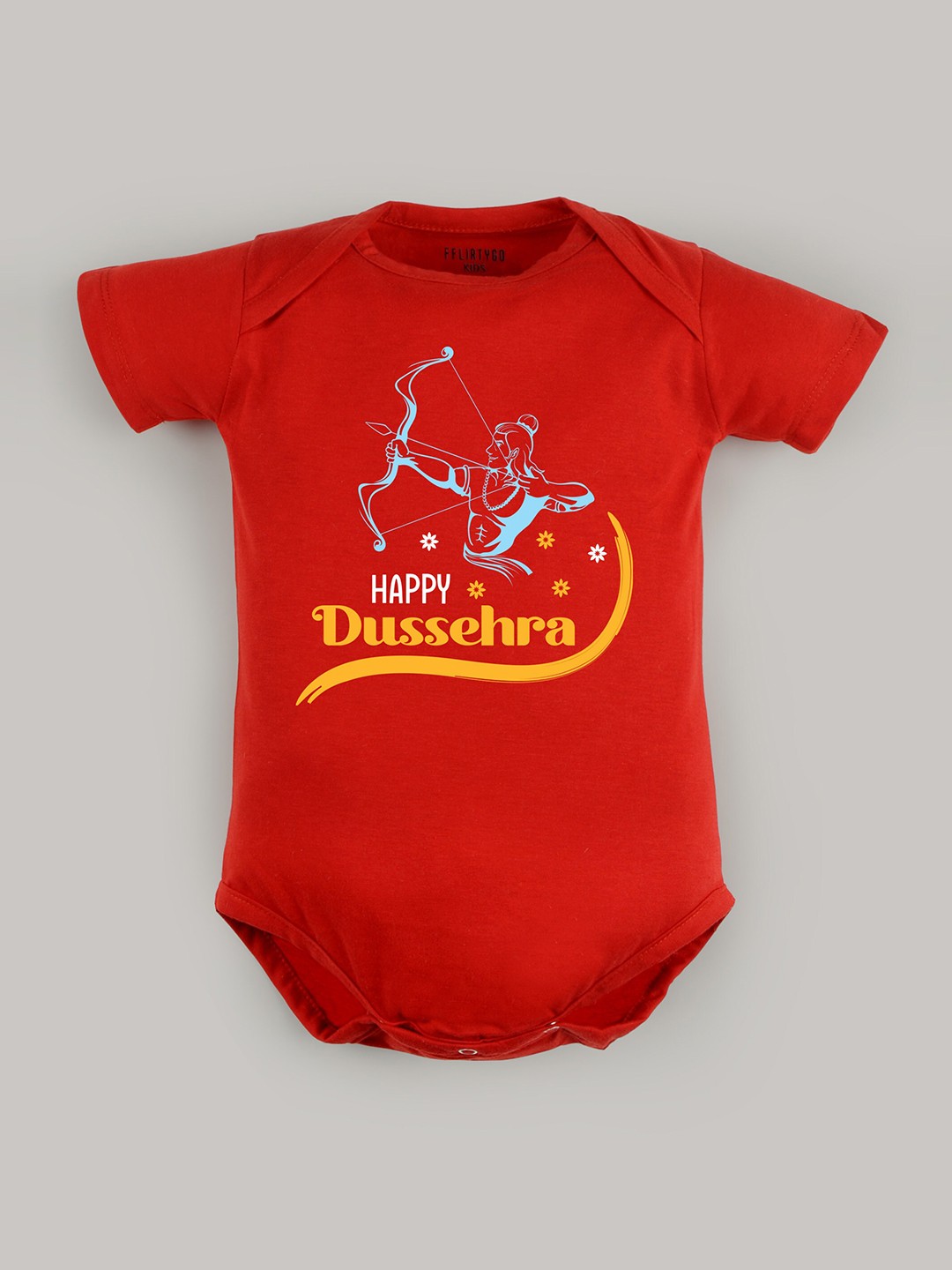

FFLIRTYGO Infants Printed Pure Cotton Dussehra Special Bodysuit, Peach