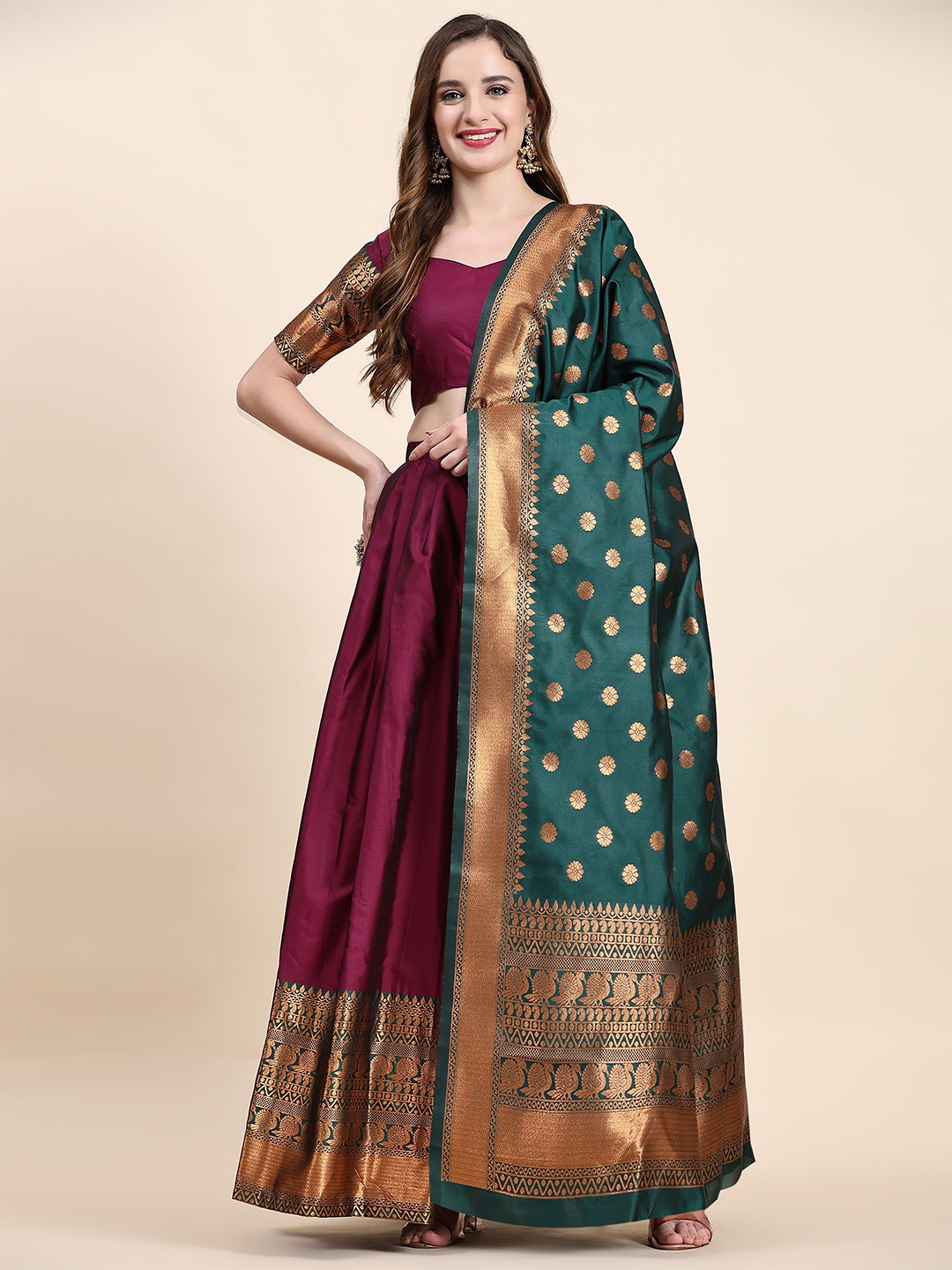 

Phenav Silk Semi-Stitched Lehenga & Unstitched Blouse With Dupatta, Pink