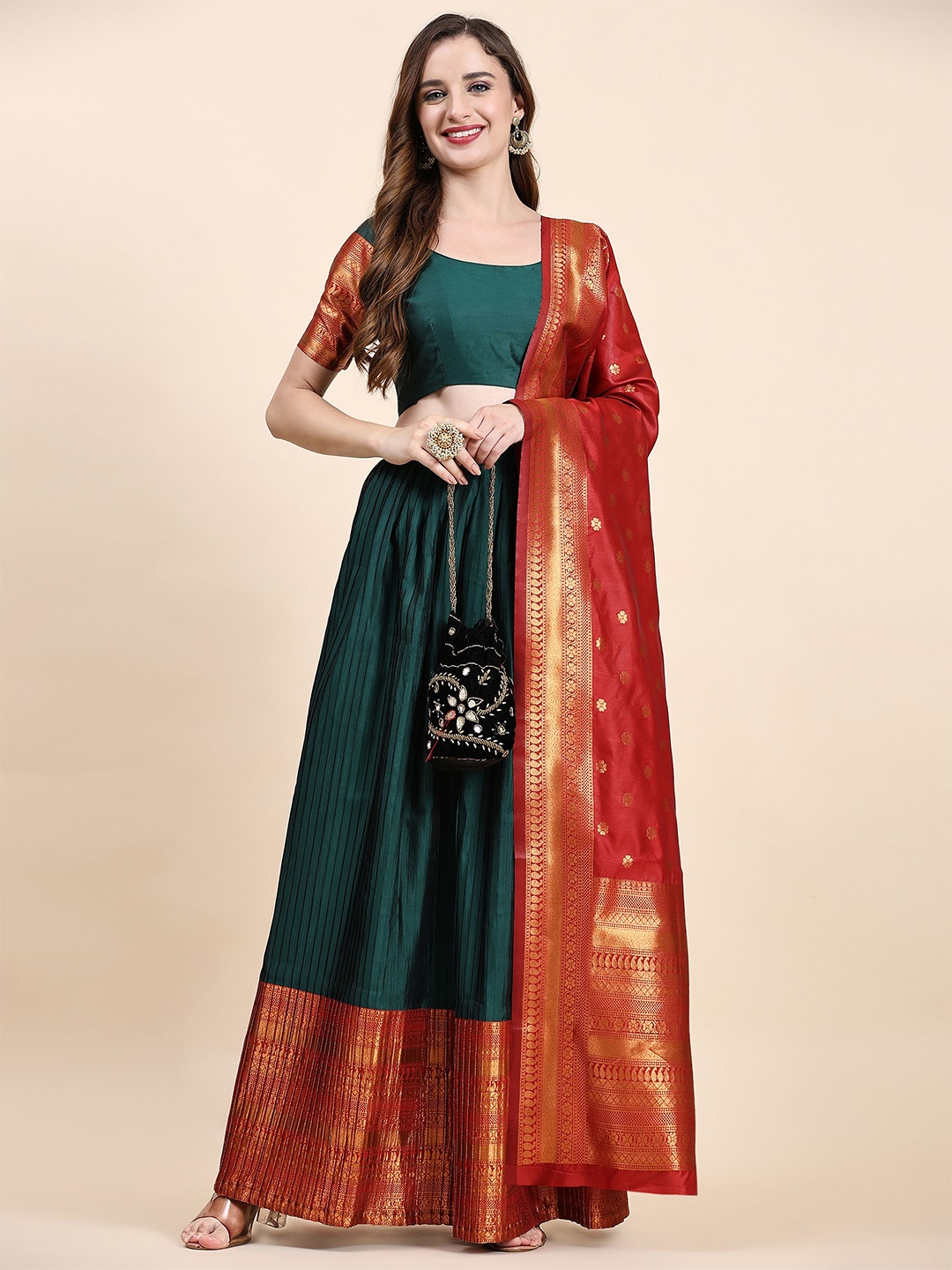 

Phenav Silk Semi-Stitched Lehenga & Unstitched Blouse With Dupatta, Green