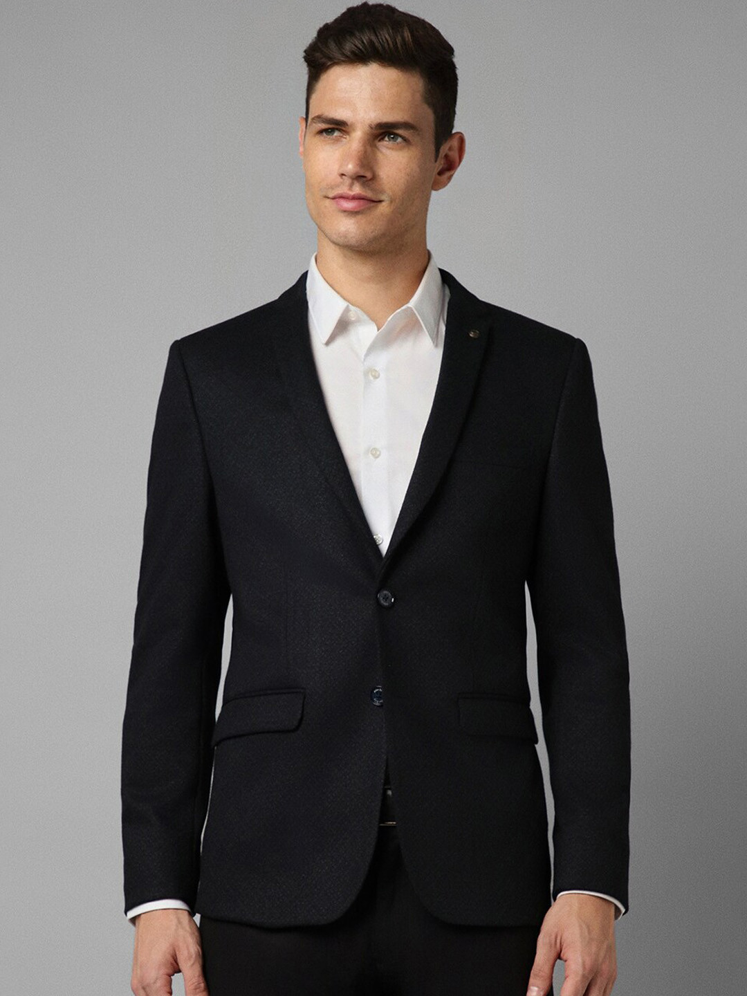 

Allen Solly Slim Fit Textured Notched Lapel Collar Single-Breasted Formal Blazer, Black