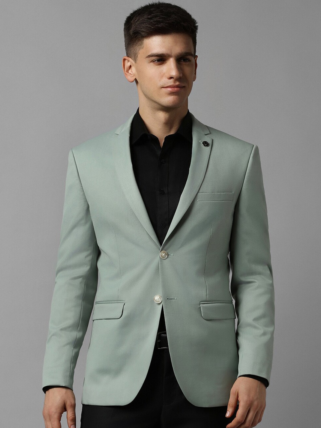 

Allen Solly Slim Fit Notched Lapel Collar Single-Breasted Formal Blazer, Green