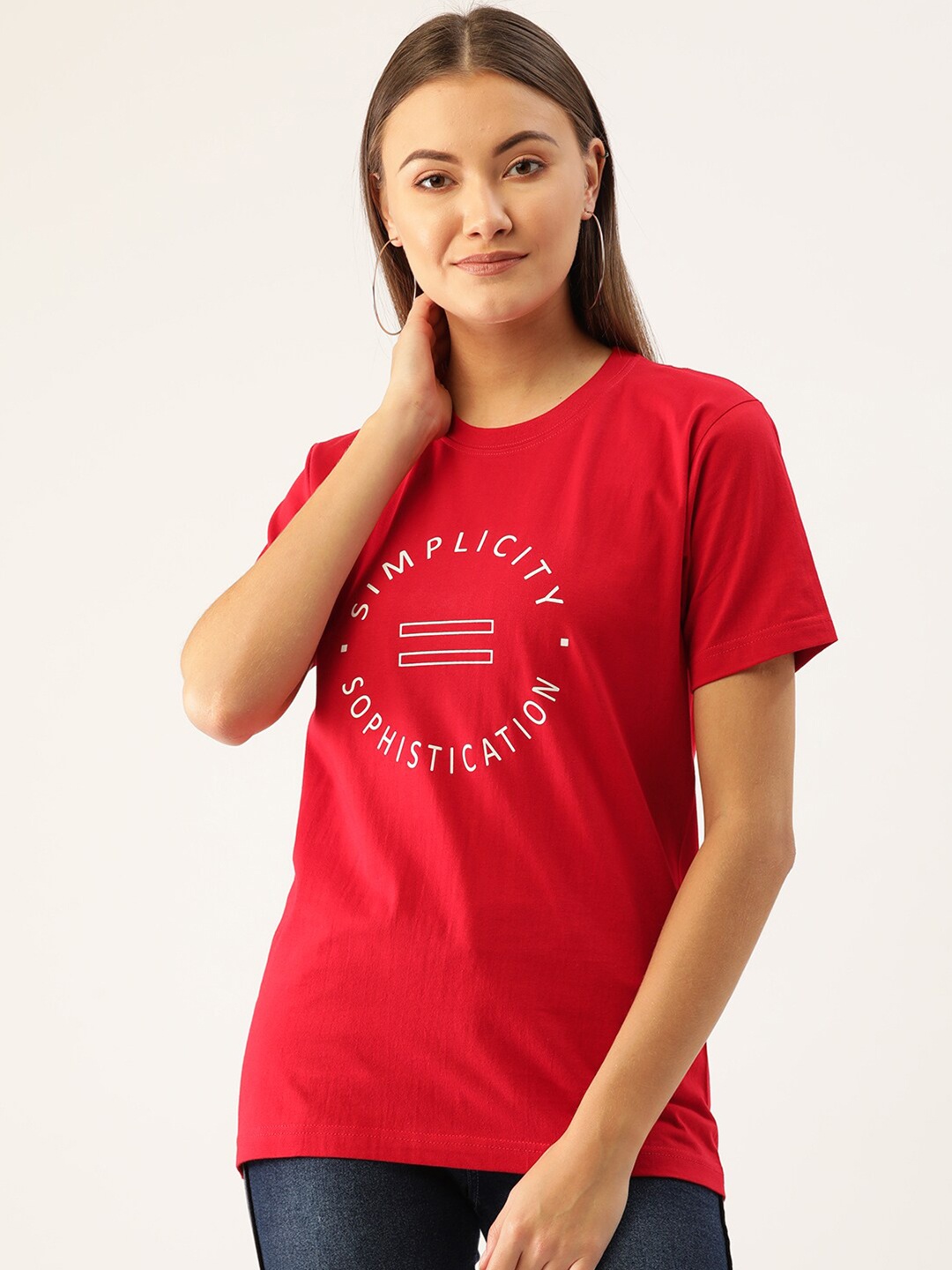 

YOLOCLAN Typography Printed Cotton T-shirt, Red