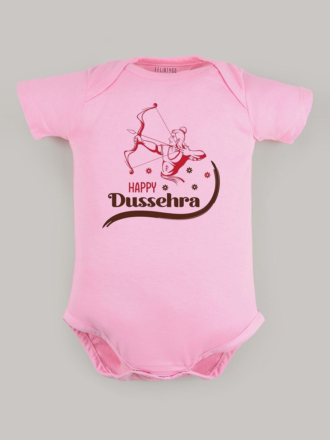 

FFLIRTYGO Infants Kids Printed Pure Cotton Dussehra Special Bodysuit, Pink